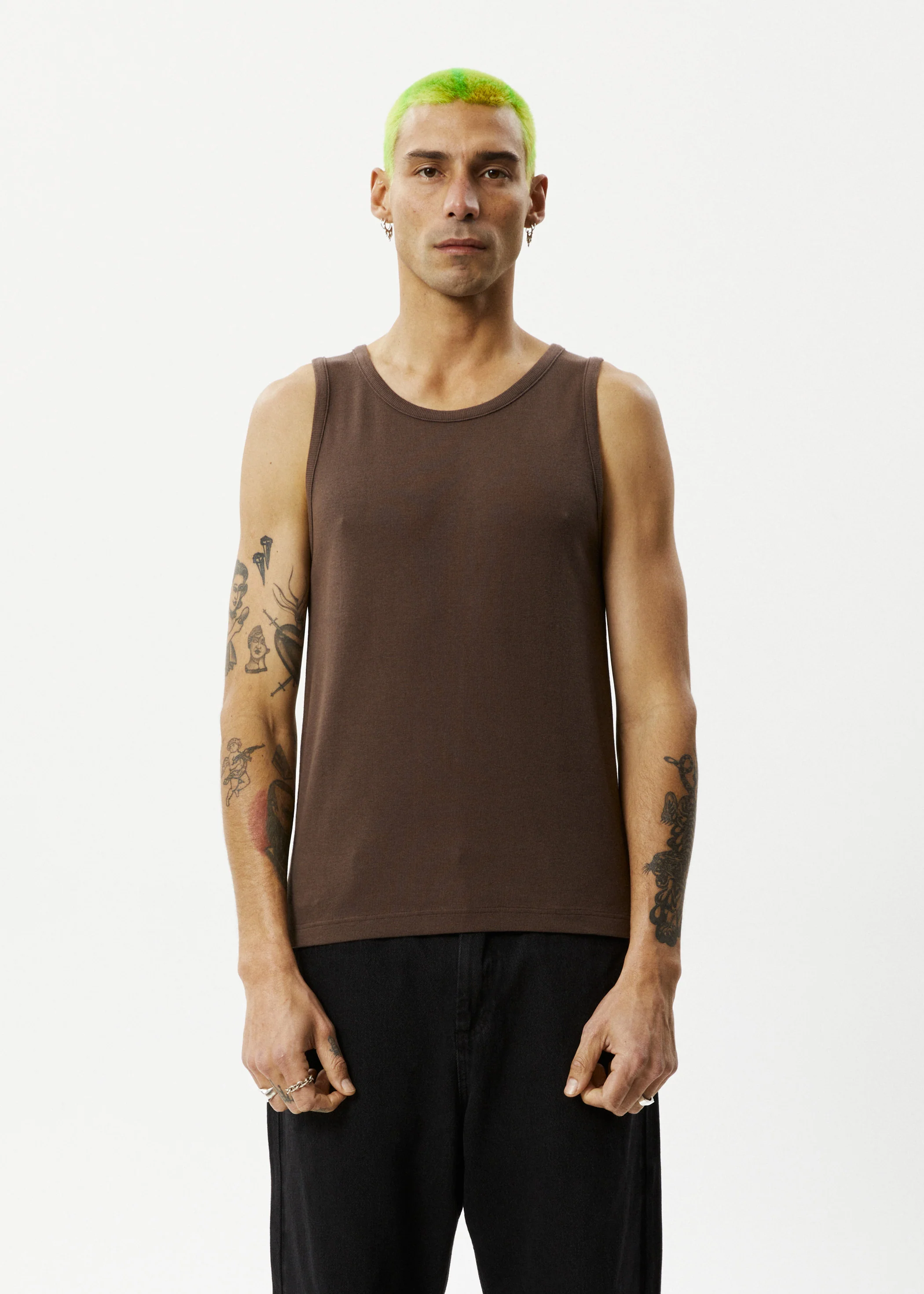 AFENDS Mens Paramount - Rib Singlet - Coffee - Image 3