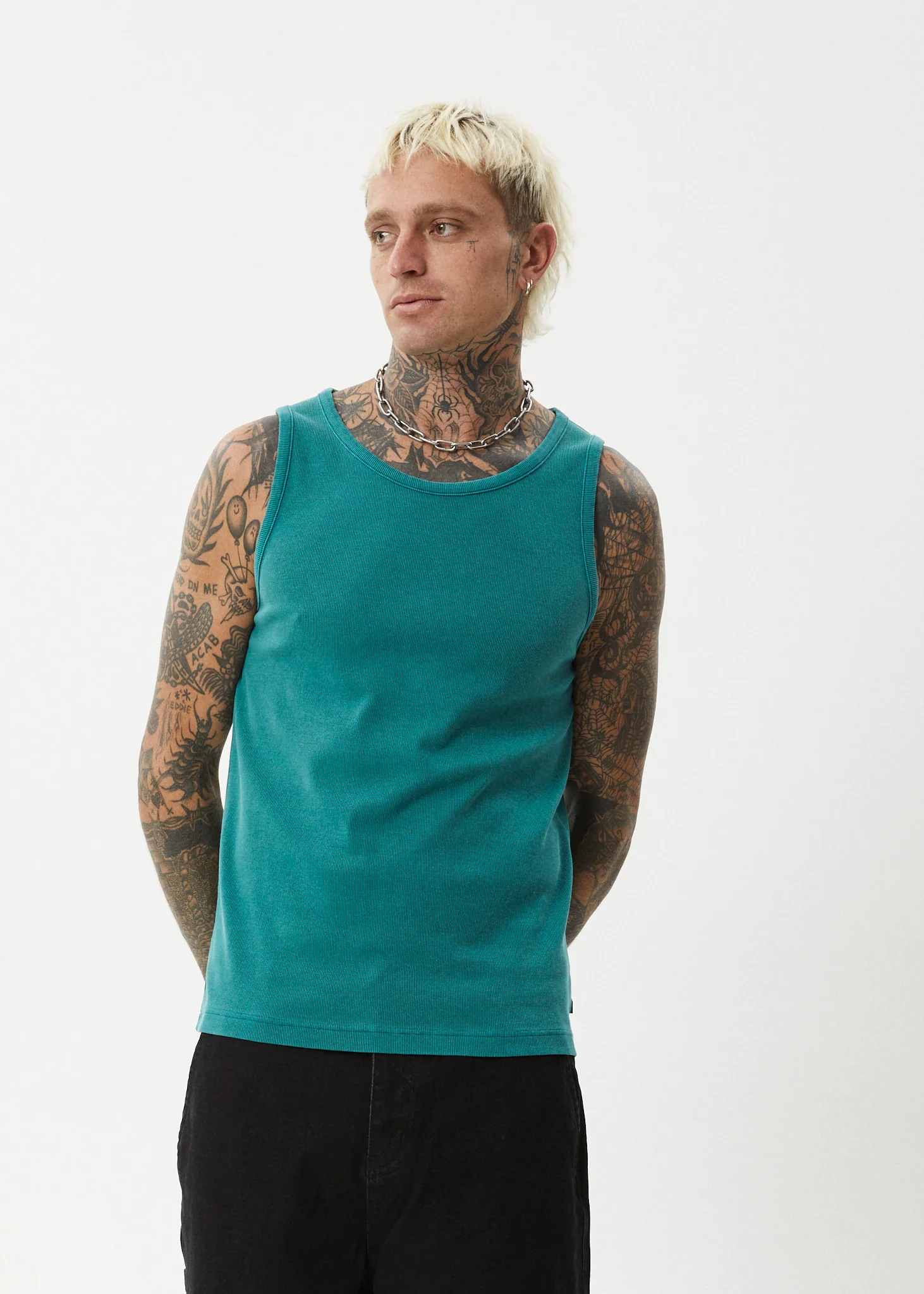 AFENDS Mens Paramount - Rib Singlet - Washed Pine - Image 2