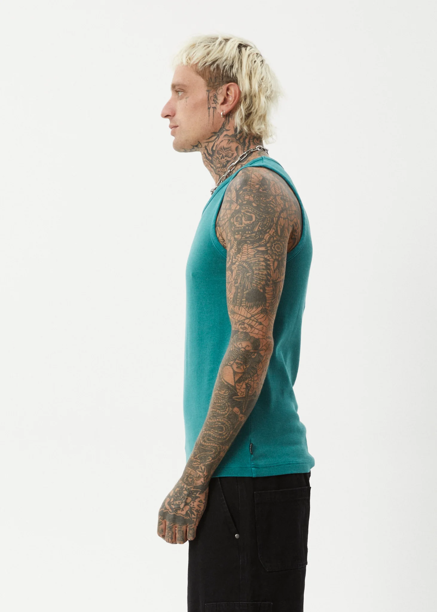 AFENDS Mens Paramount - Rib Singlet - Washed Pine - Image 4