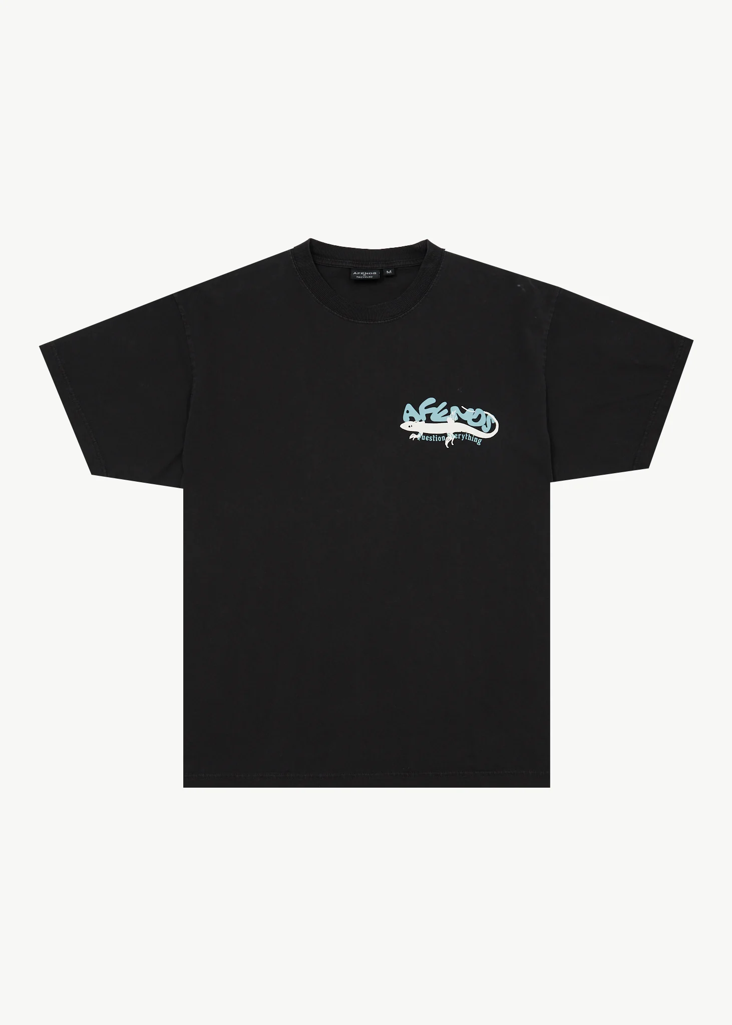 AFENDS Mens Reptilian - Heavyweight Boxy Tee - Stone Black