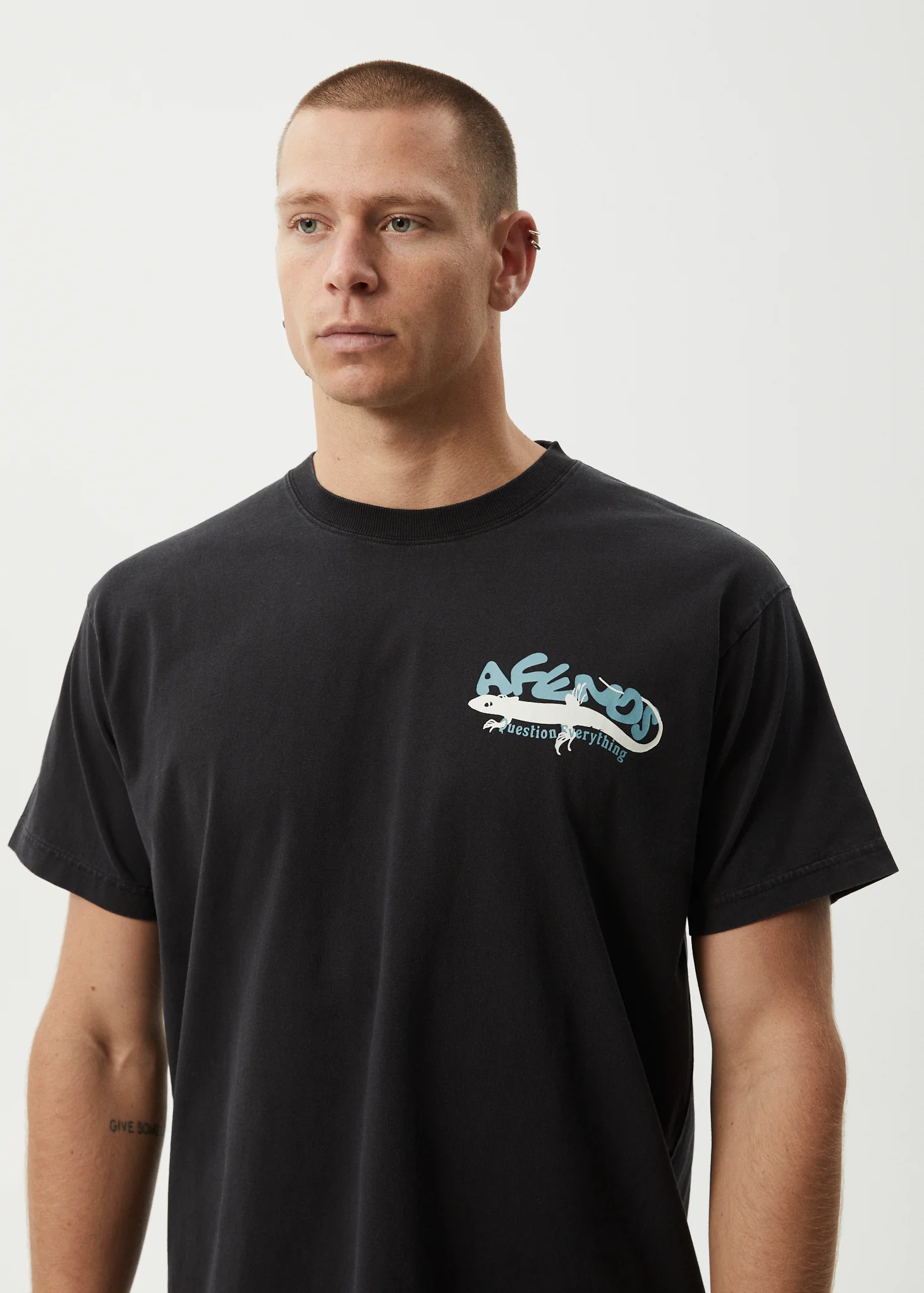 AFENDS Mens Reptilian - Heavyweight Boxy Tee - Stone Black - Image 6