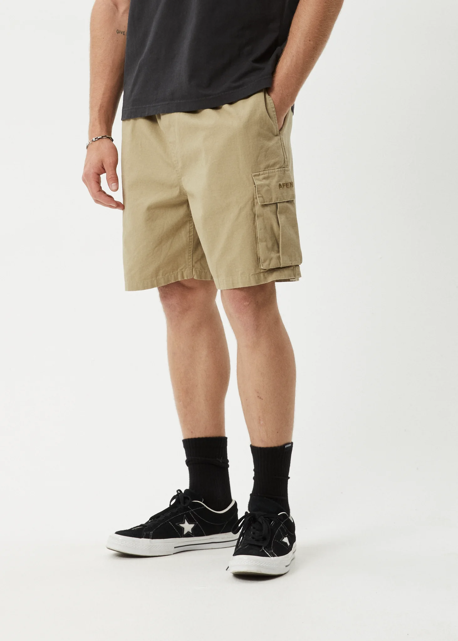AFENDS Mens Ripped Out 98 - Organic Oversized Cargo Short 22" - Boa - Image 3