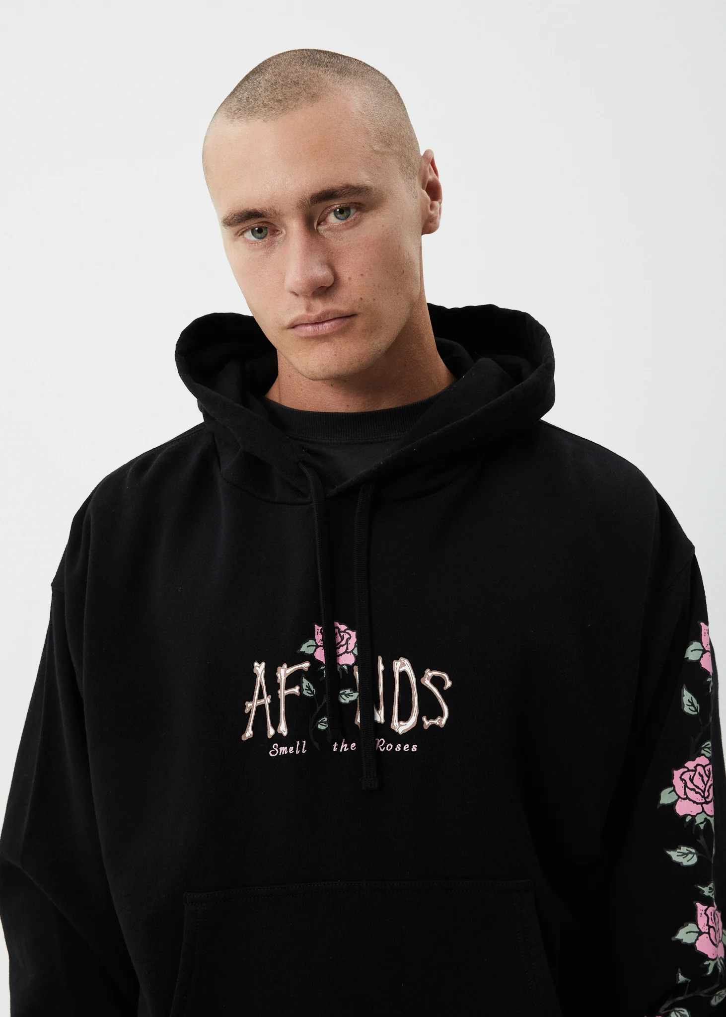 AFENDS Mens Smell The Roses - Boxy Hoodie - Black - Image 8