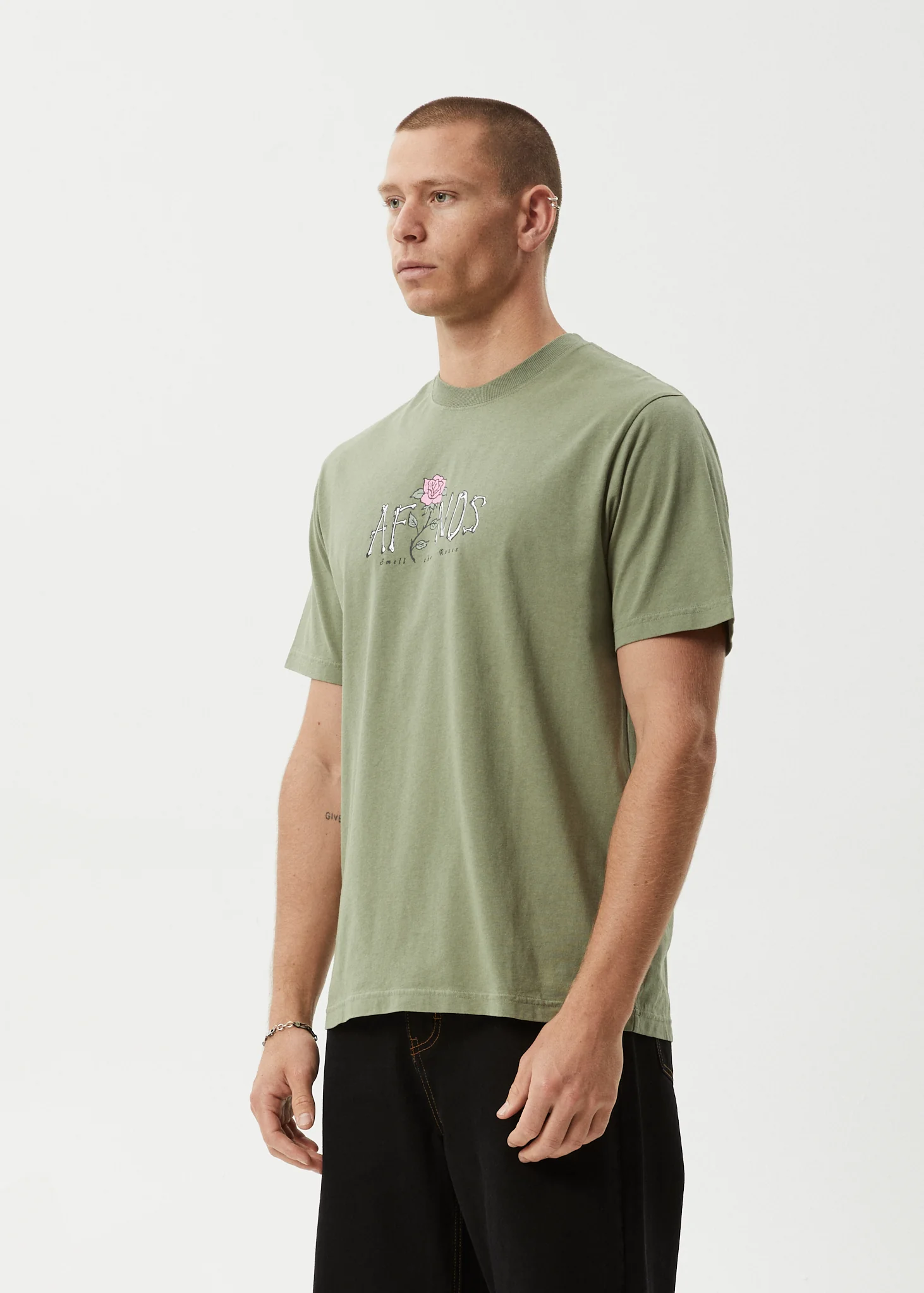 AFENDS Mens Smell The Roses - Retro Tee - Oil Green - Image 3