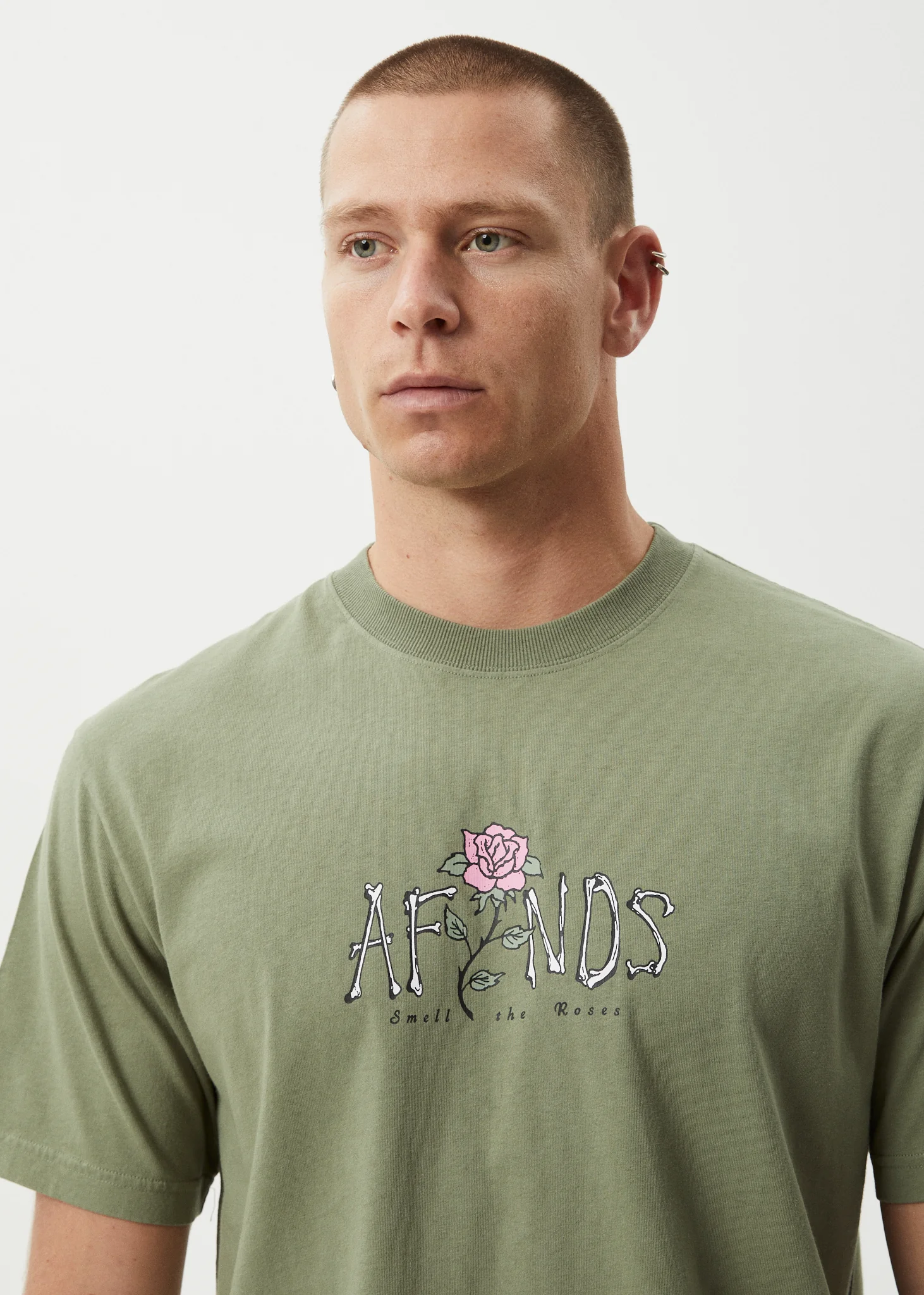 AFENDS Mens Smell The Roses - Retro Tee - Oil Green - Image 6