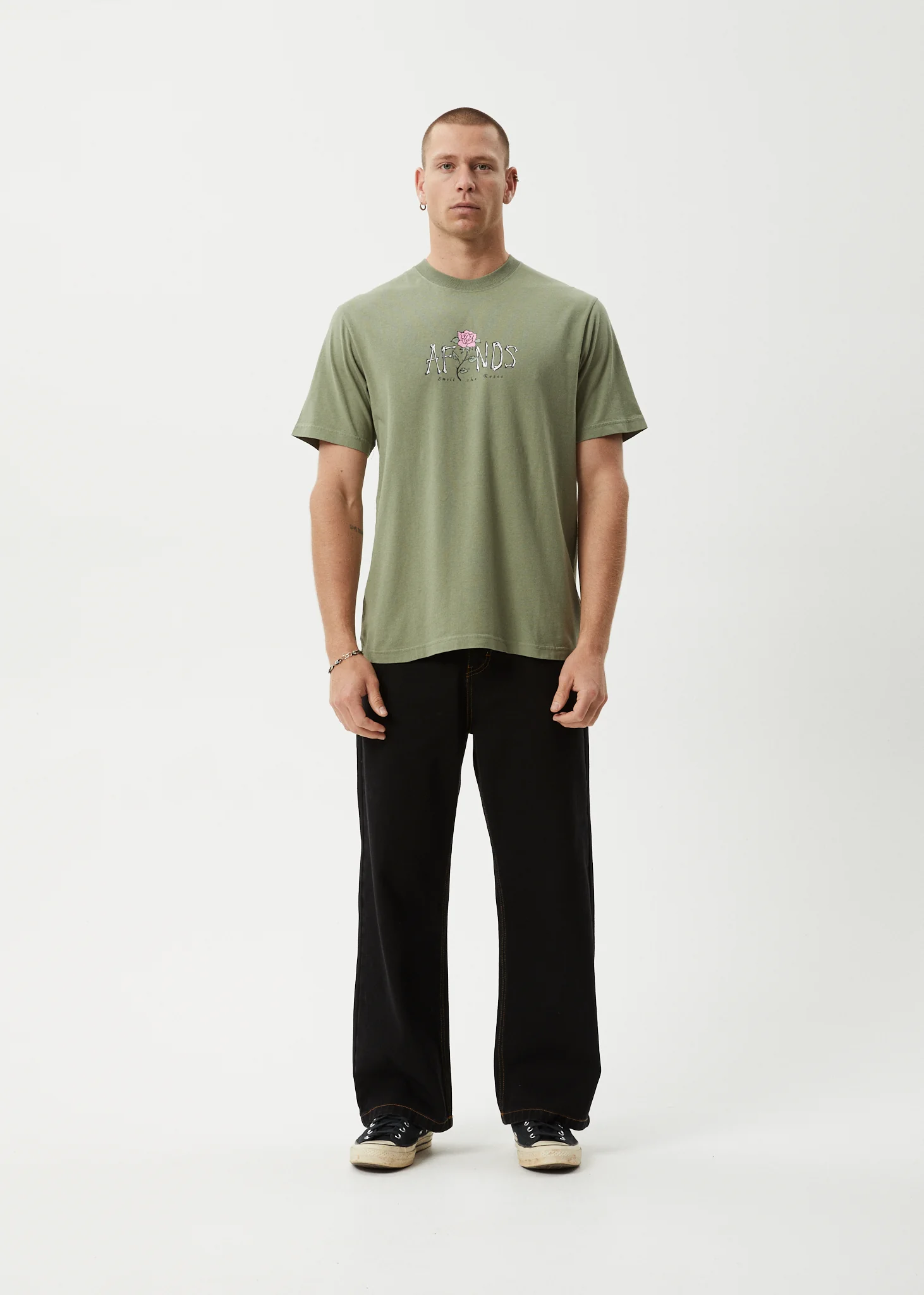 AFENDS Mens Smell The Roses - Retro Tee - Oil Green - Image 7