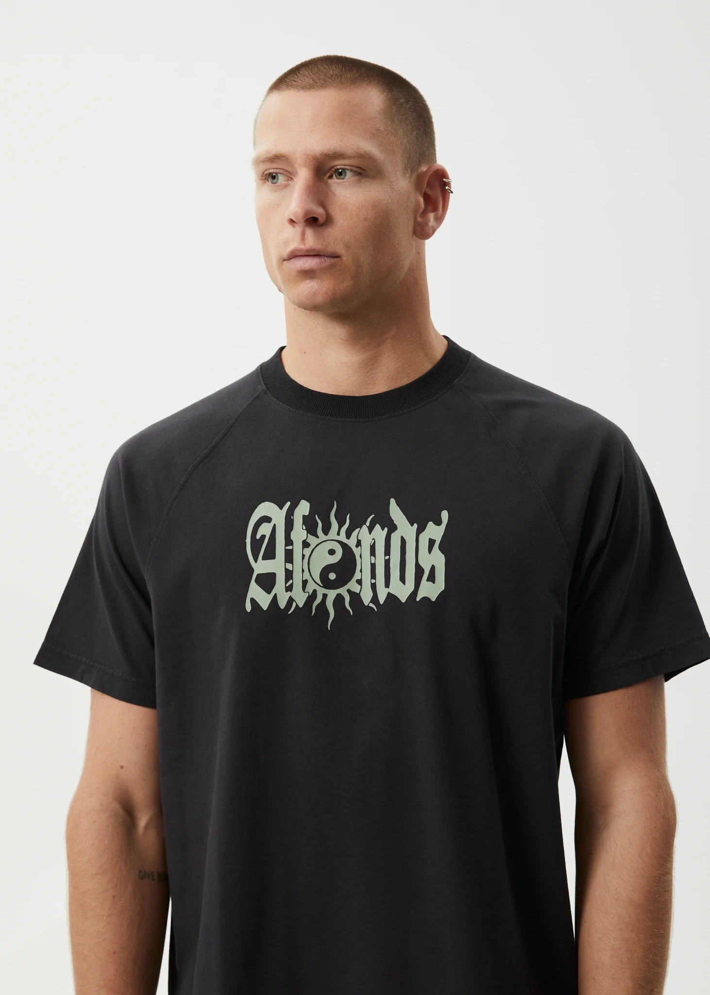 AFENDS Mens Sun Bite - Raglan Boxy Tee - Stone Black - Image 6