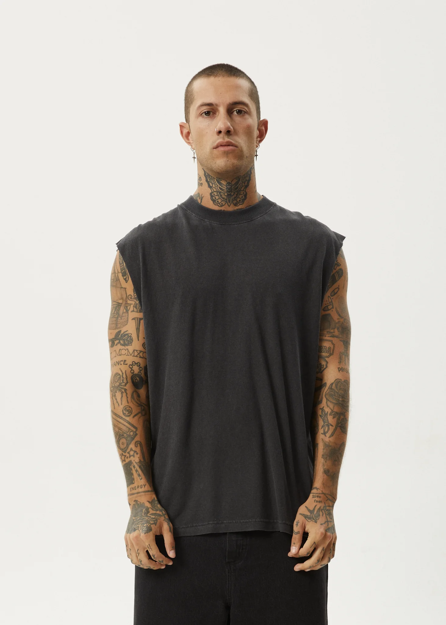 AFENDS Mens Vacation - Sleeveless Tee - Stone Black - Image 2