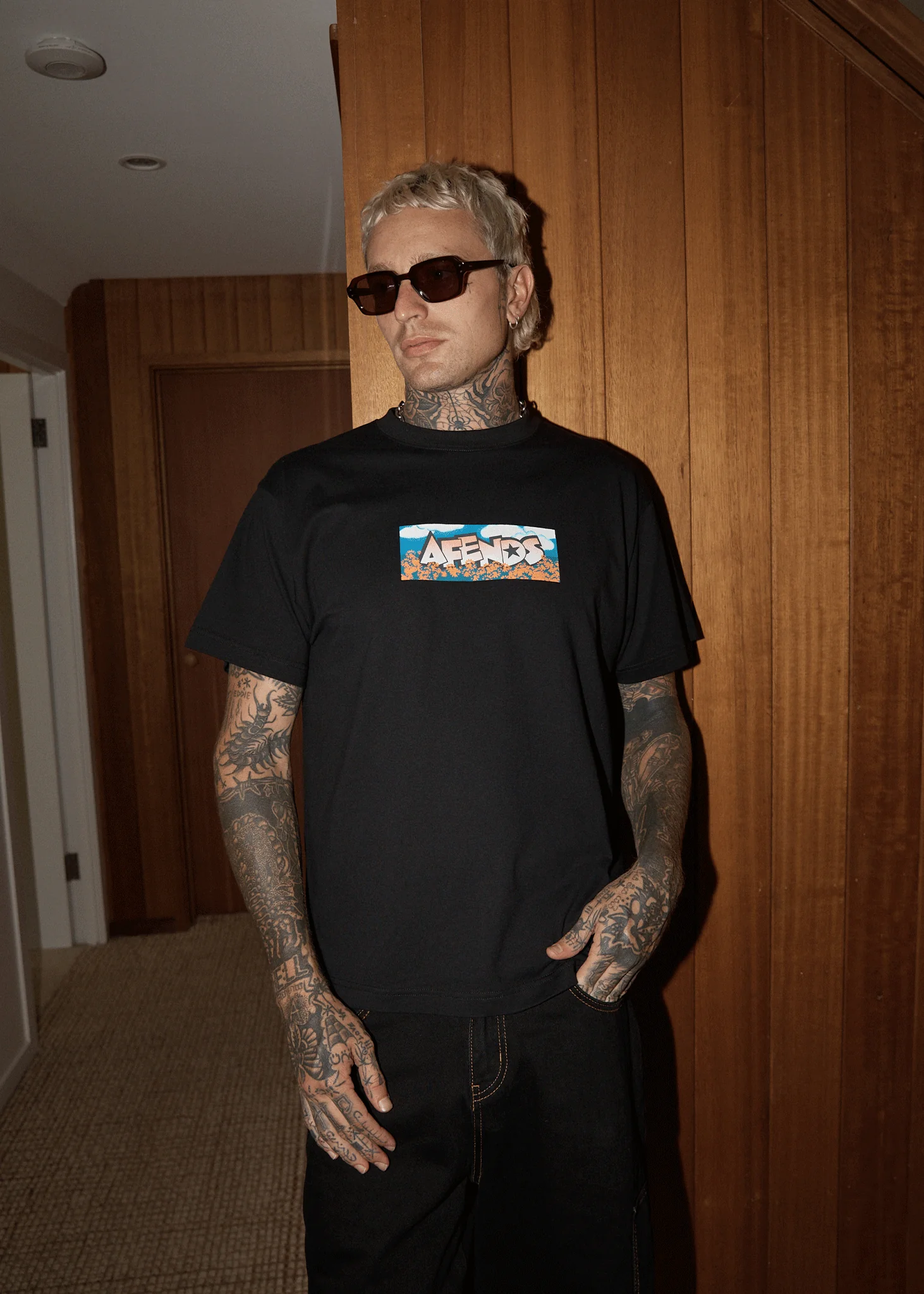 AFENDS Mens Wall Flower - Boxy Tee - Black - Image 2
