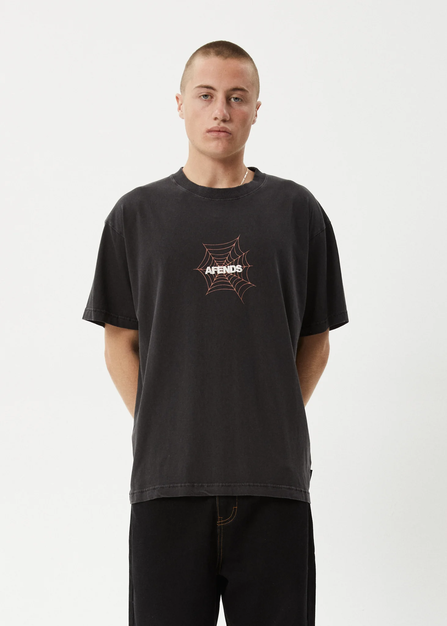 AFENDS Mens Webhead - Boxy Tee - Stone Black - Image 3