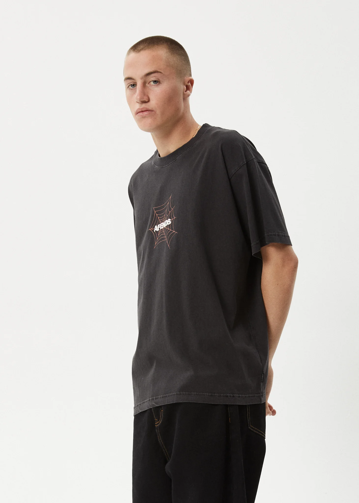 AFENDS Mens Webhead - Boxy Tee - Stone Black - Image 4