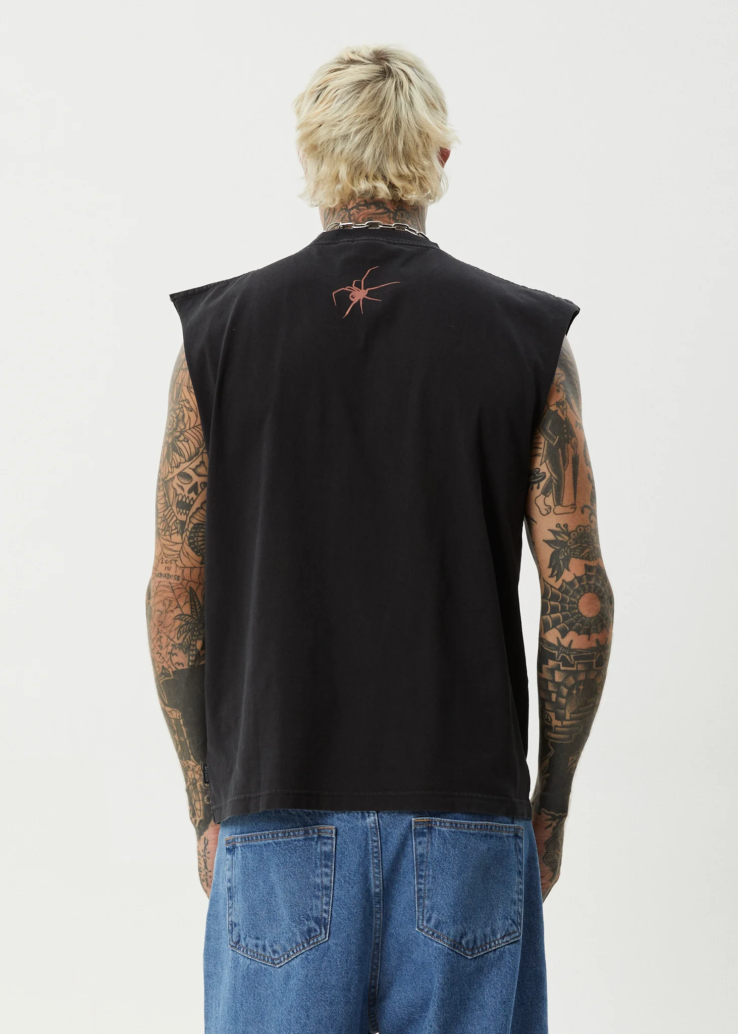AFENDS Mens Webhead - Sleeveless Tee - Stone Black - Image 6