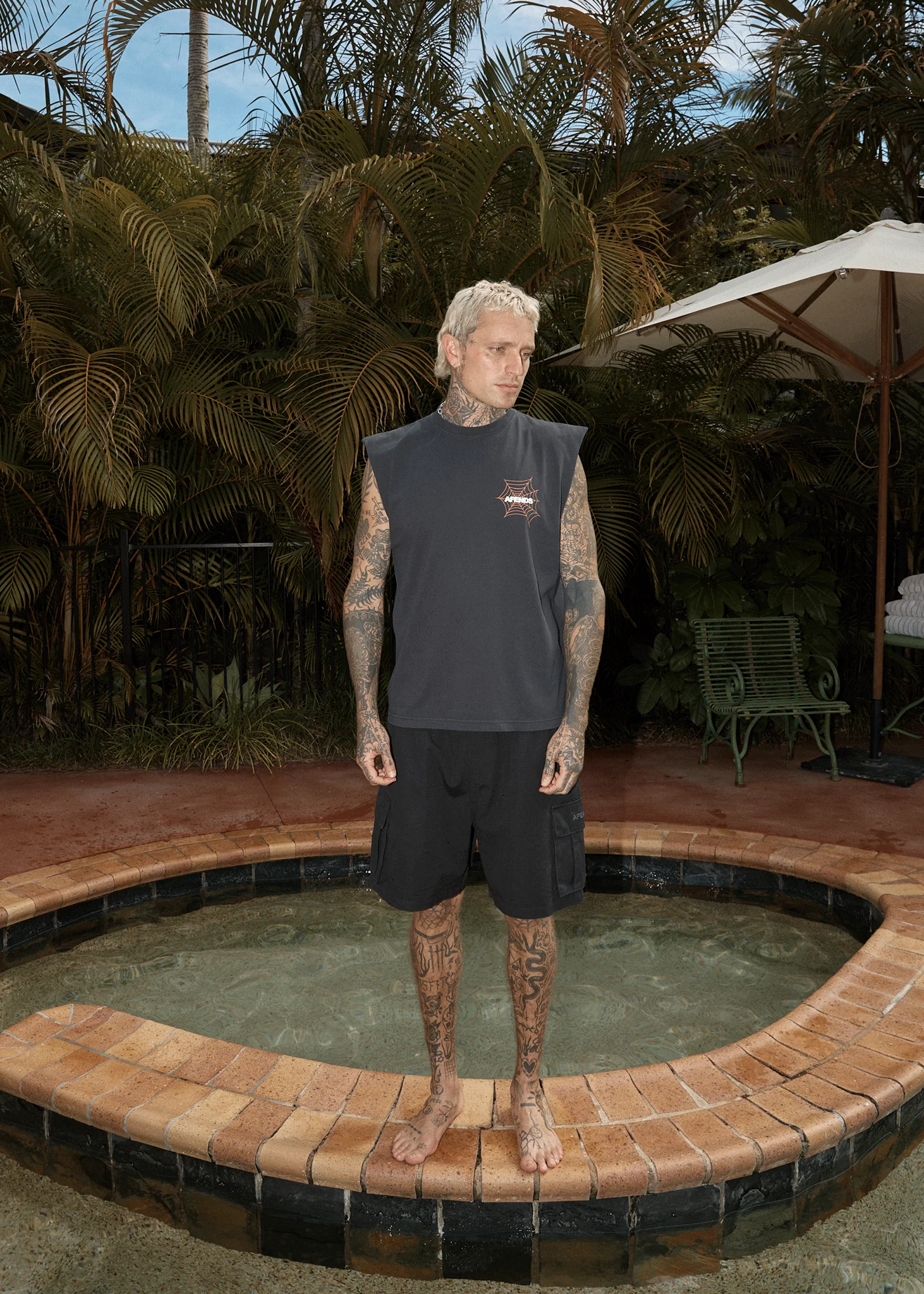 AFENDS Mens Webhead - Sleeveless Tee - Stone Black - Image 7