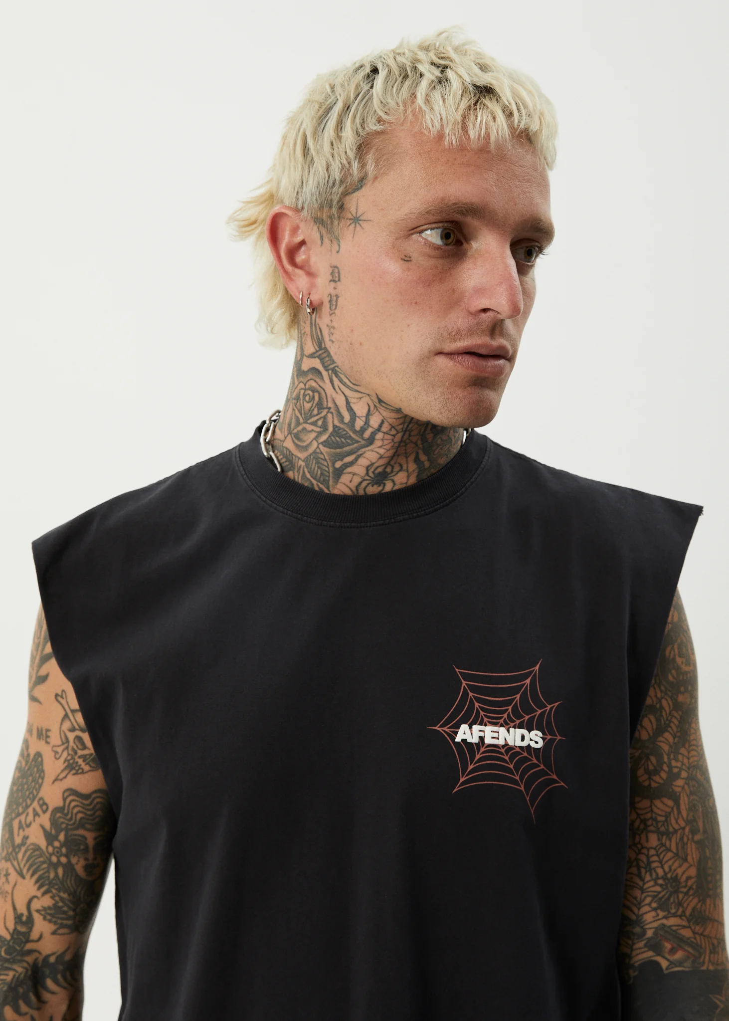 AFENDS Mens Webhead - Sleeveless Tee - Stone Black - Image 8