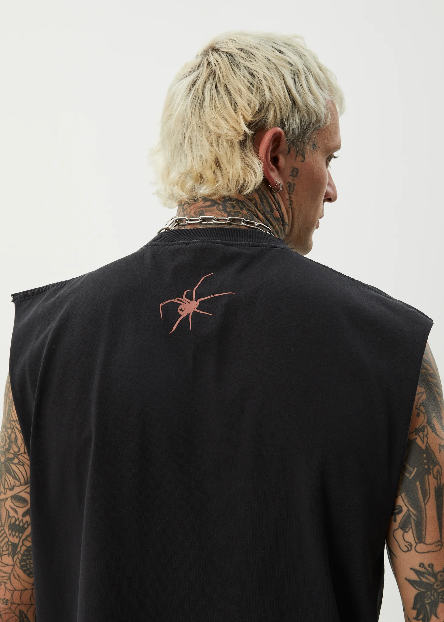 AFENDS Mens Webhead - Sleeveless Tee - Stone Black - Image 9