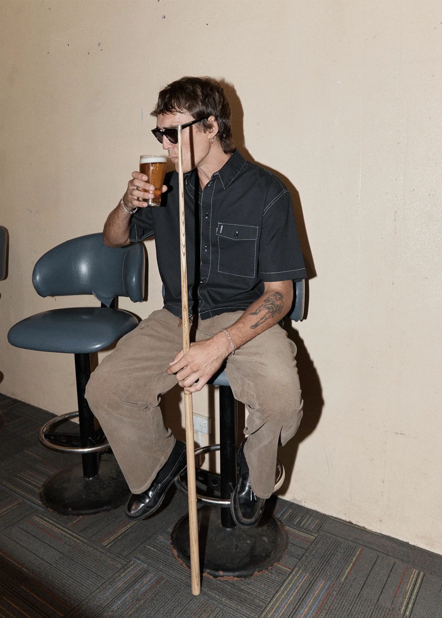 AFENDS Mens Welcome Back - Corduroy Baggy Pant - Fossil - Image 2