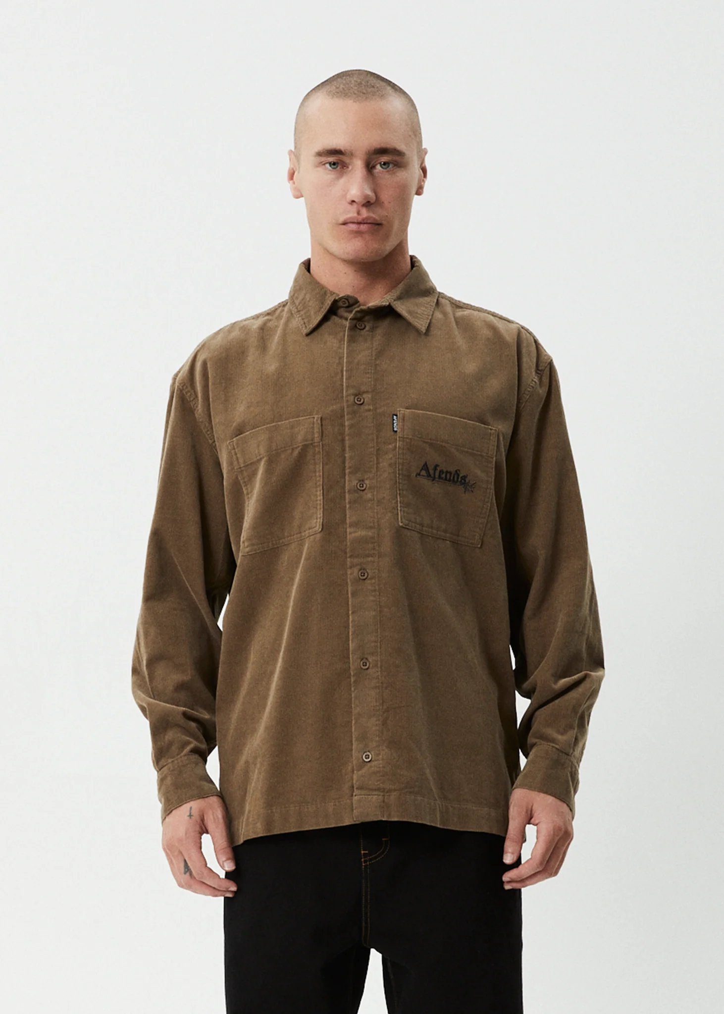AFENDS Mens Welcome Back - Long Sleeve Shirt - Fossil - Image 2