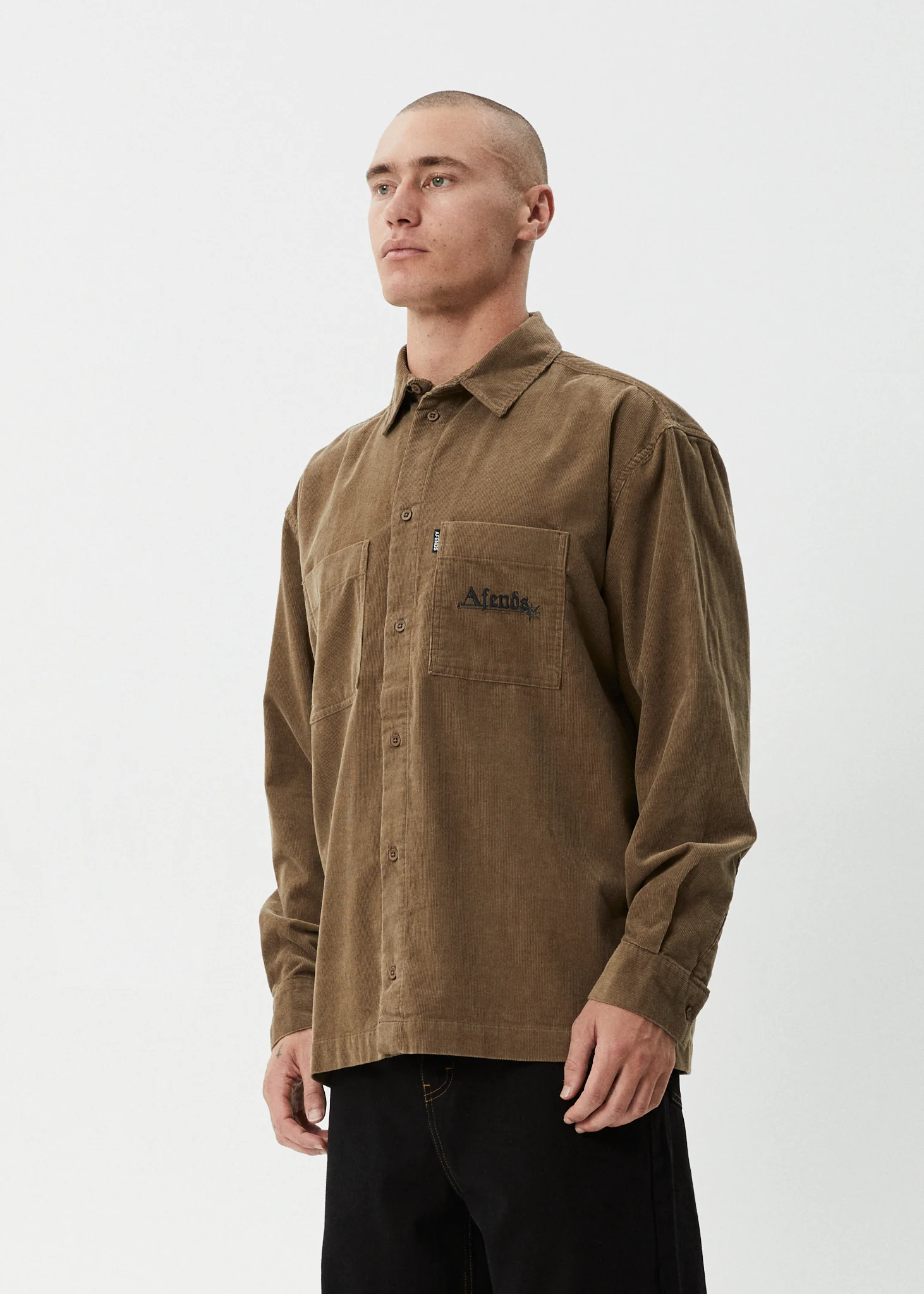 AFENDS Mens Welcome Back - Long Sleeve Shirt - Fossil - Image 3