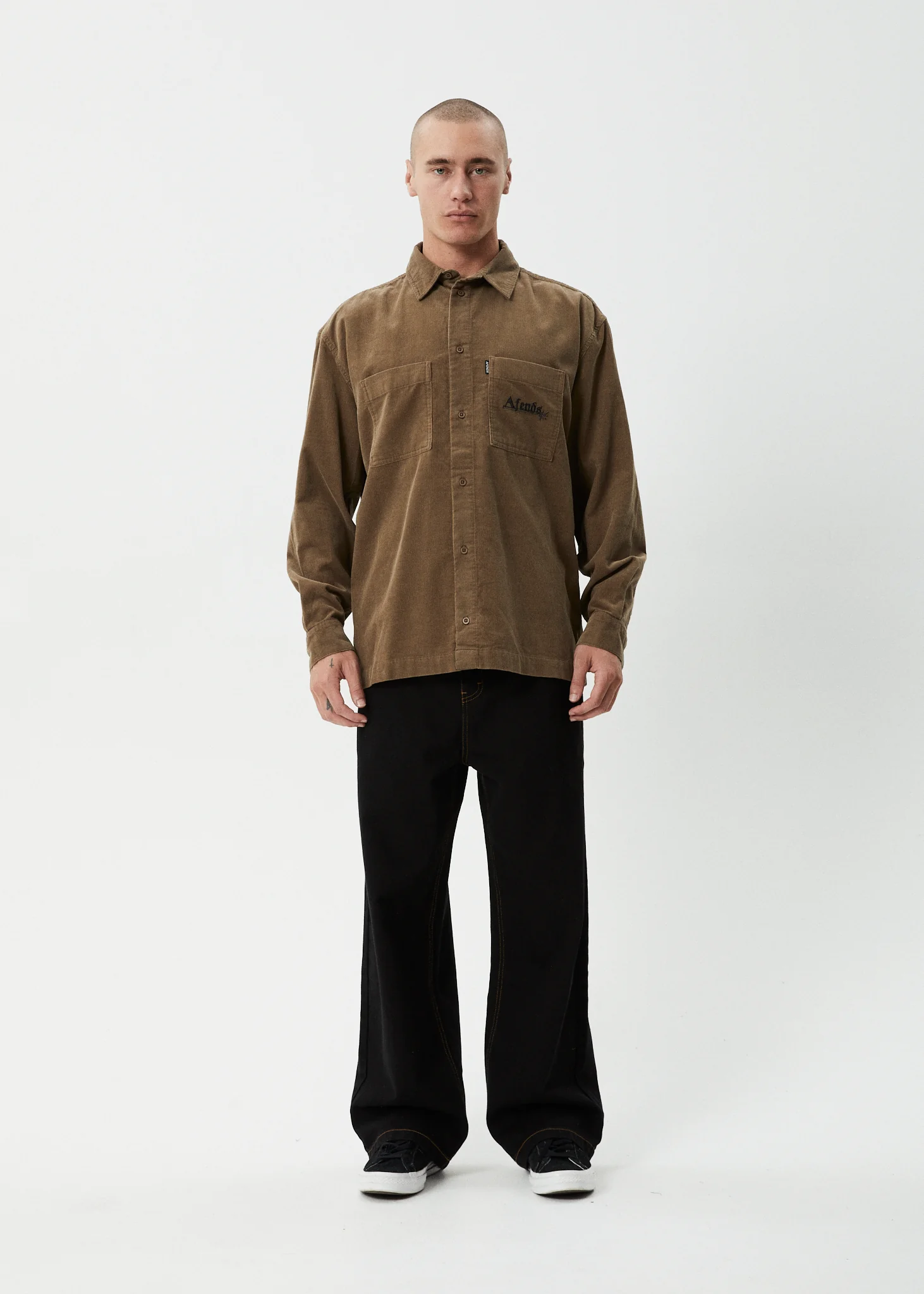 AFENDS Mens Welcome Back - Long Sleeve Shirt - Fossil - Image 7