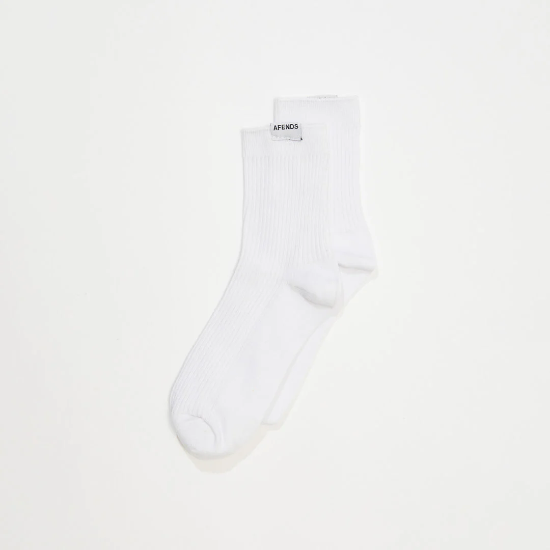 AFENDS Unisex The Essential - Rib Socks - White - Image 3