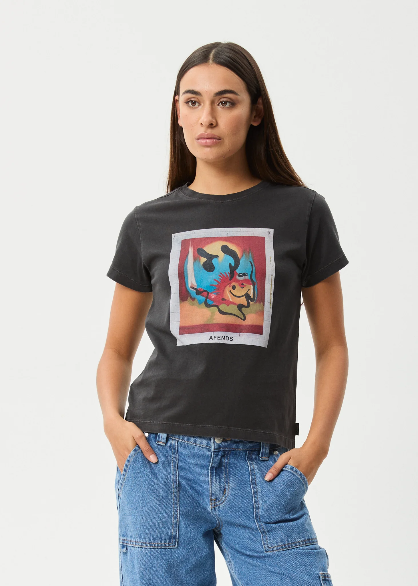 AFENDS Womens Apocalypso - Regular Tee - Stone Black - Image 2