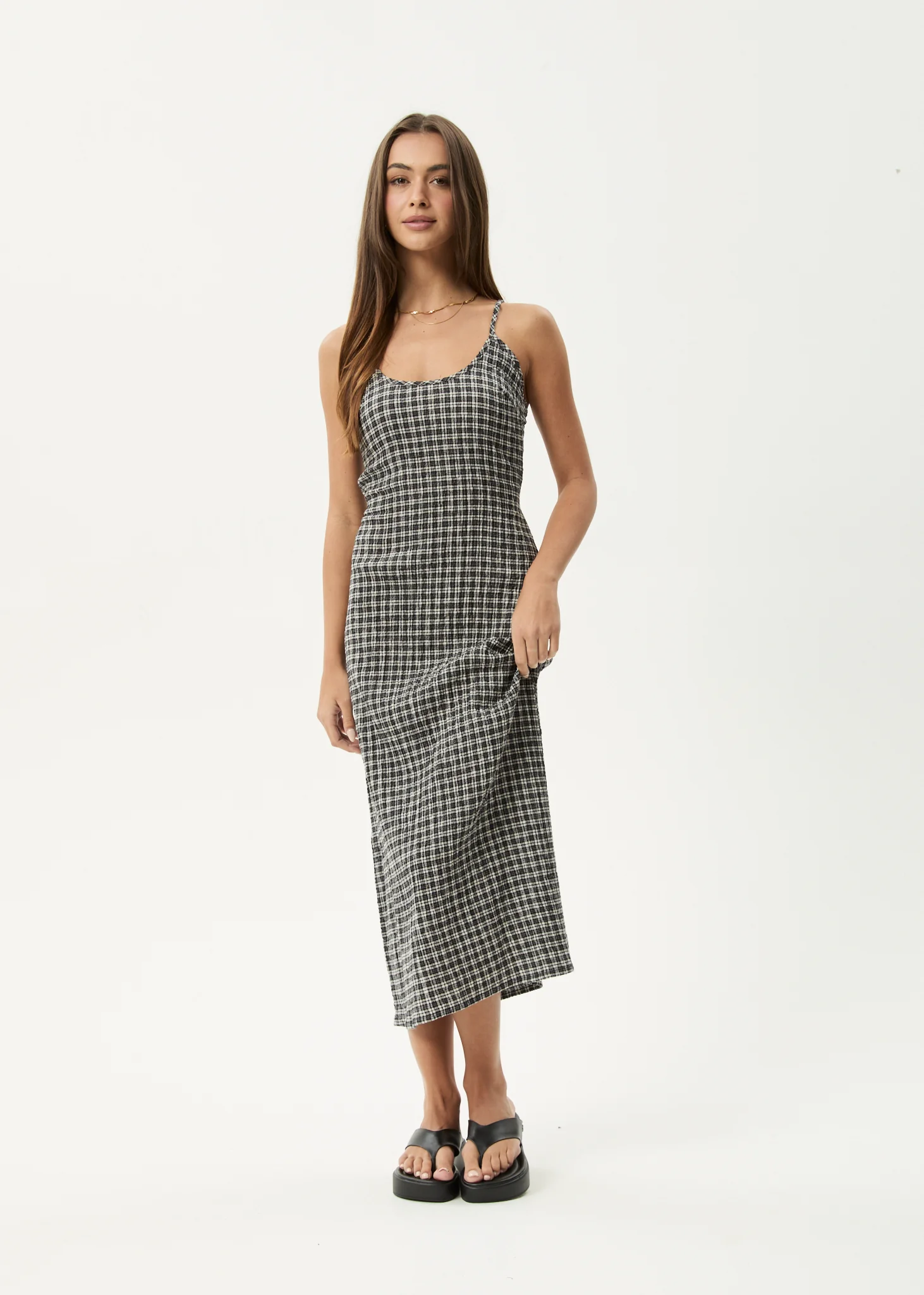 AFENDS Womens Asta Rumi - Seersucker Midi Dress - Steel Check - Image 11