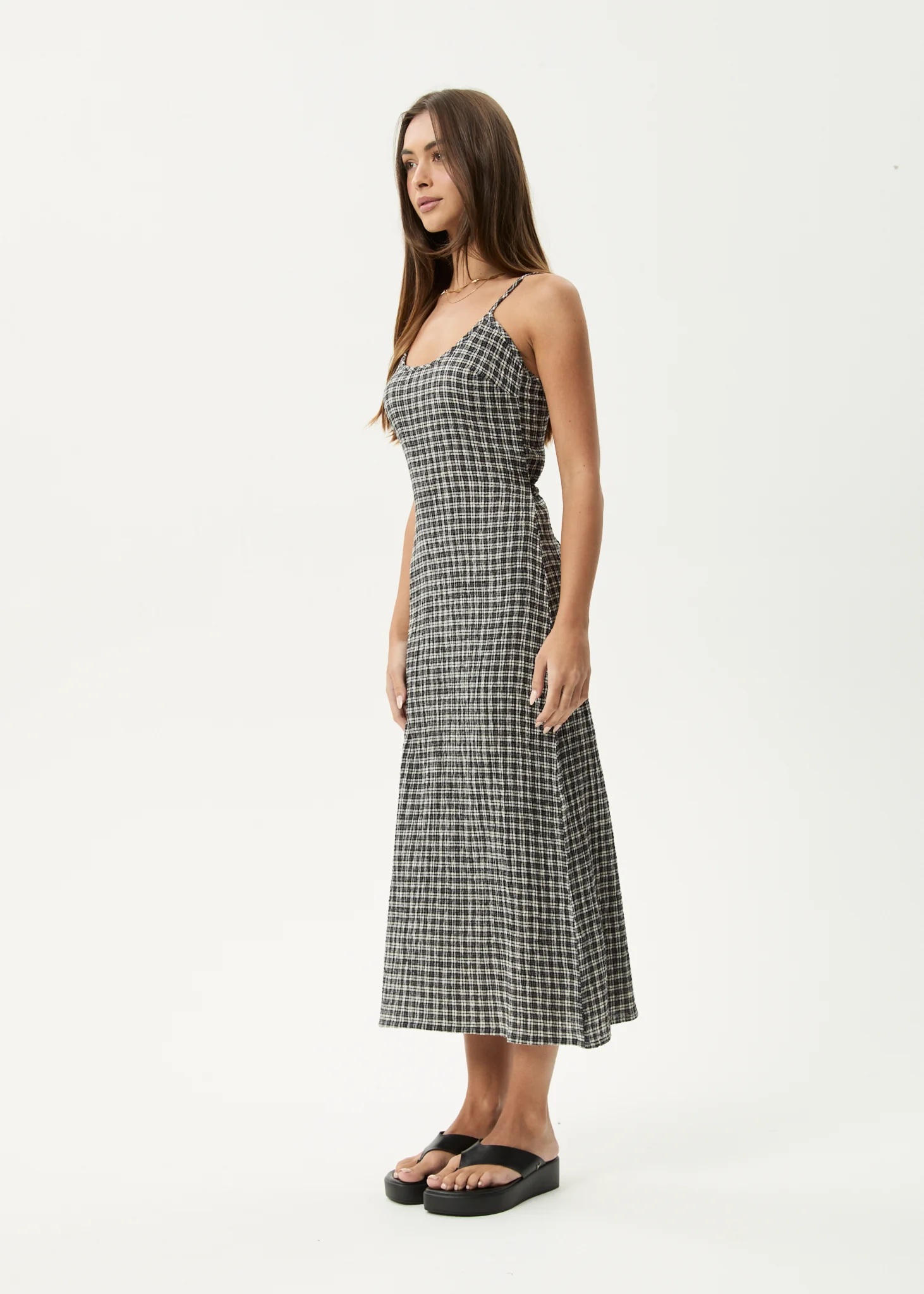 AFENDS Womens Asta Rumi - Seersucker Midi Dress - Steel Check - Image 4