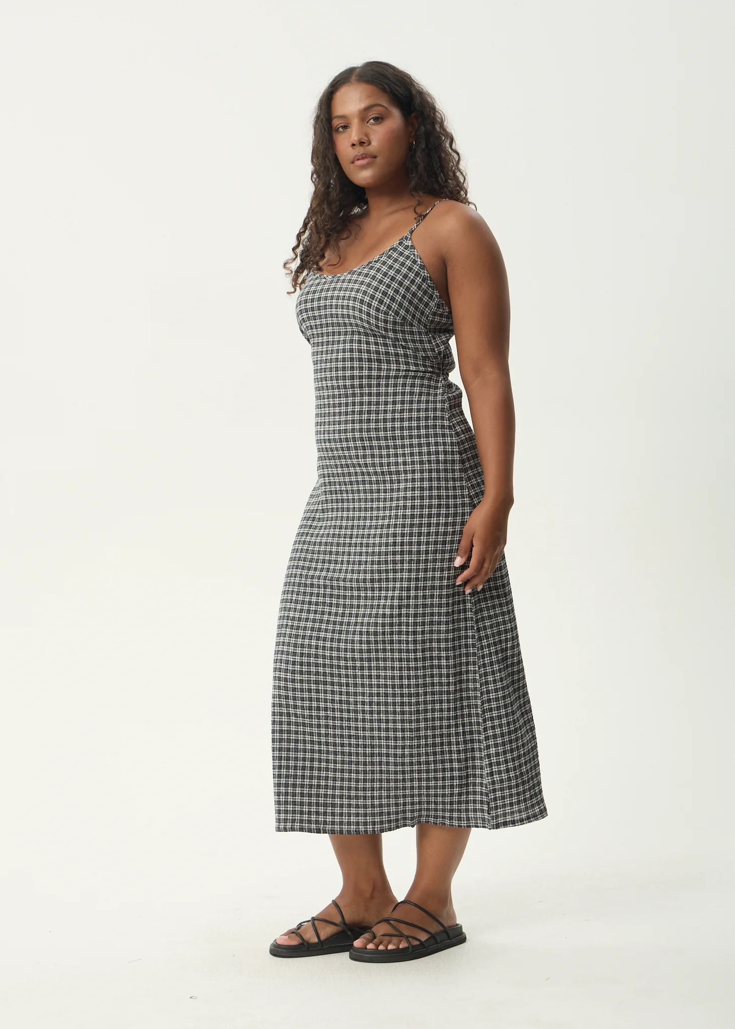 AFENDS Womens Asta Rumi - Seersucker Midi Dress - Steel Check - Image 5