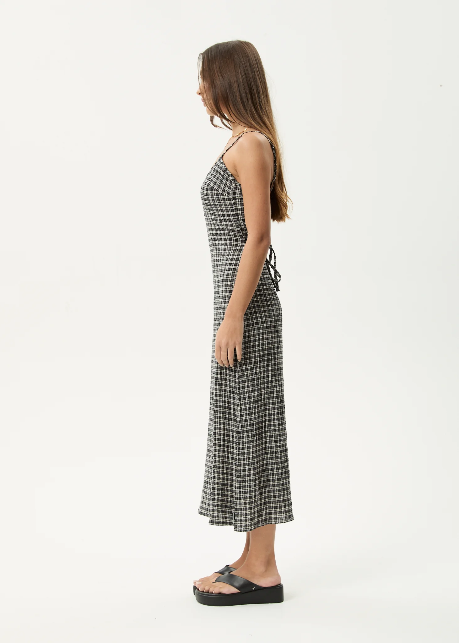 AFENDS Womens Asta Rumi - Seersucker Midi Dress - Steel Check - Image 6