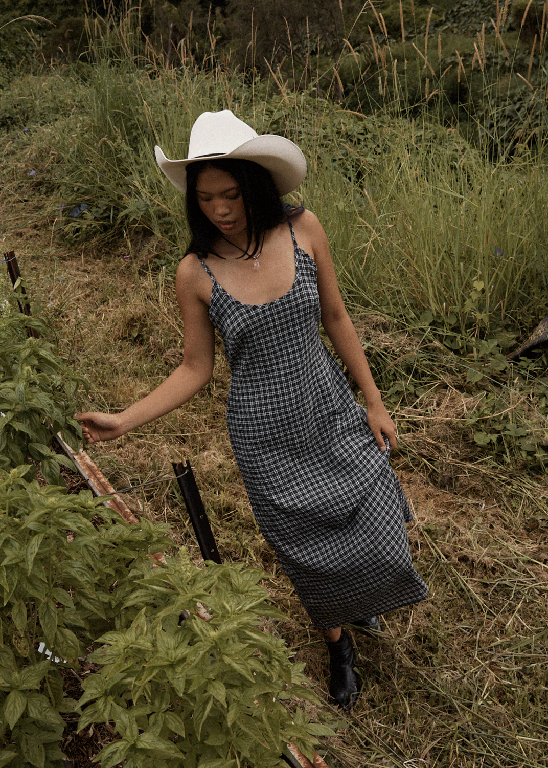 AFENDS Womens Asta Rumi - Seersucker Midi Dress - Steel Check - Image 8