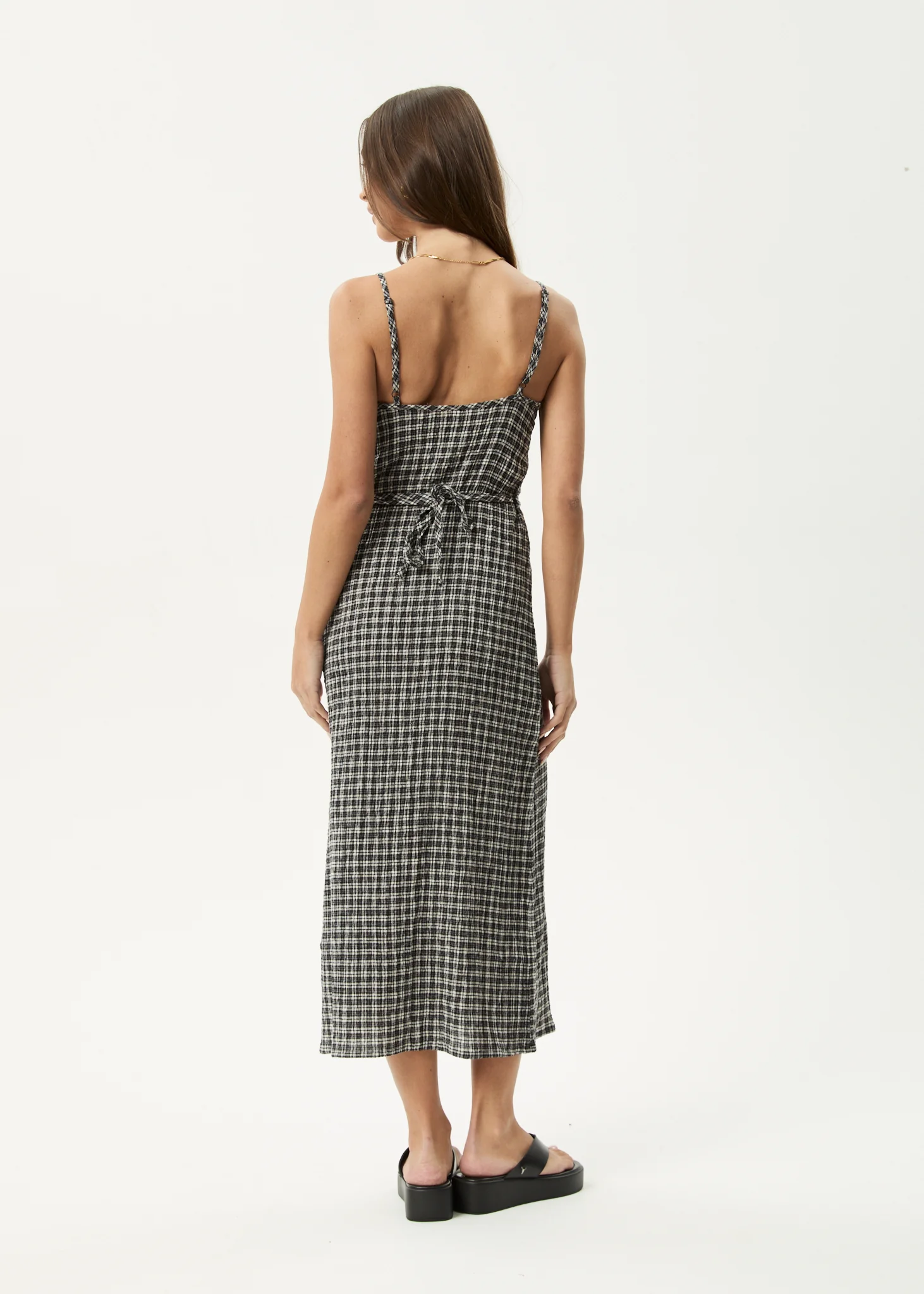 AFENDS Womens Asta Rumi - Seersucker Midi Dress - Steel Check - Image 9