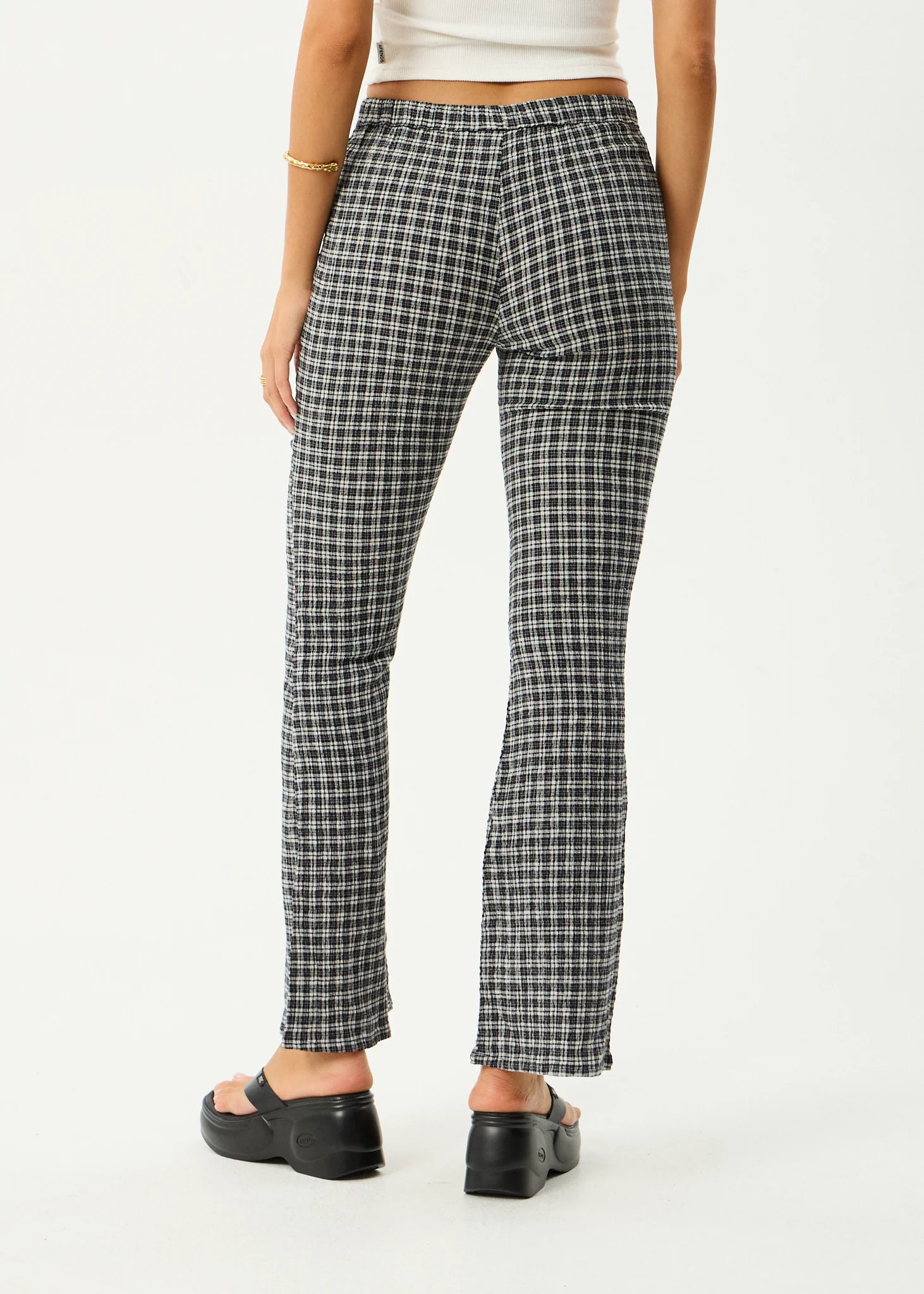 AFENDS Womens Asta - Seersucker Flare Pant - Steel Check - Image 11