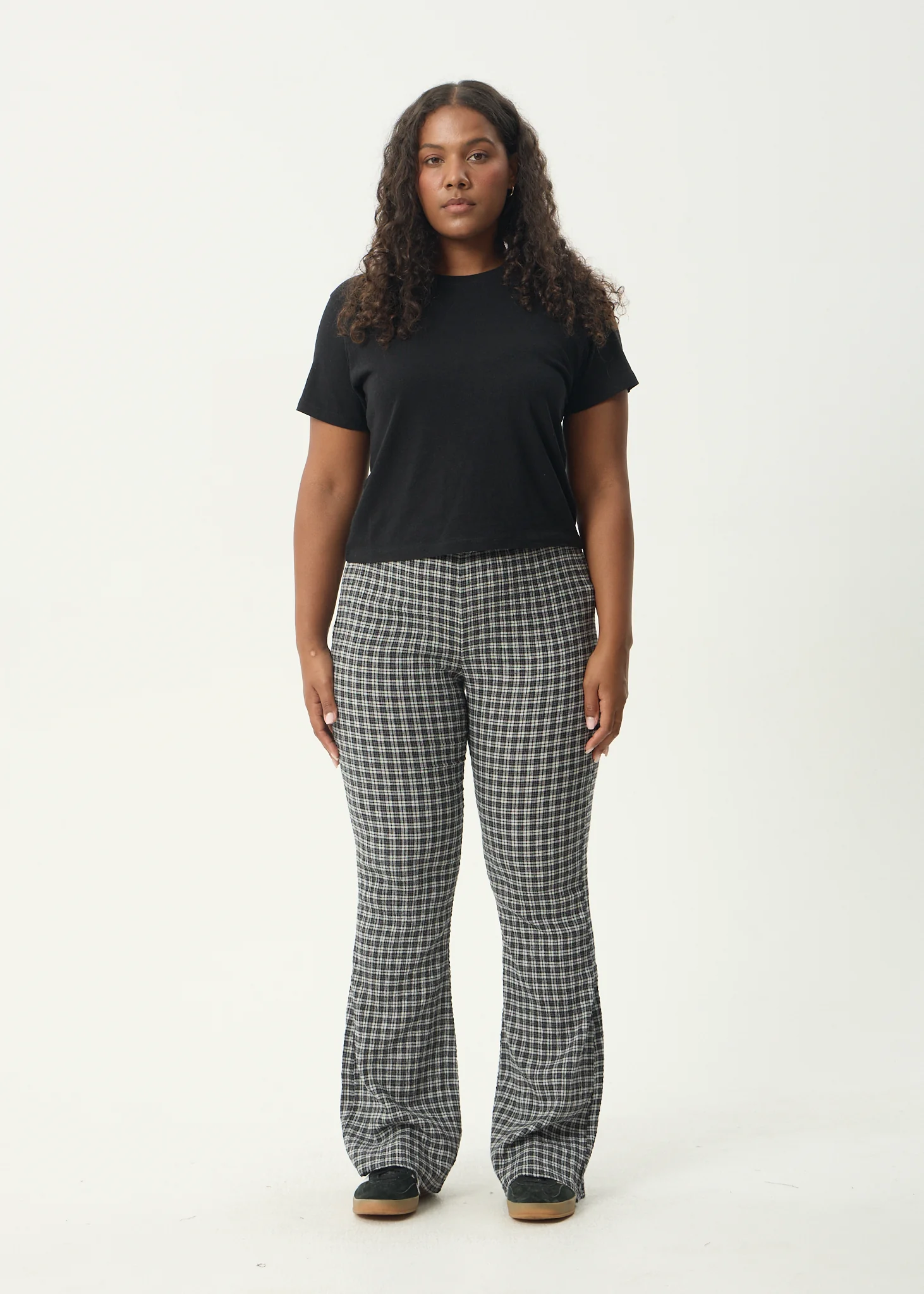 AFENDS Womens Asta - Seersucker Flare Pant - Steel Check - Image 3