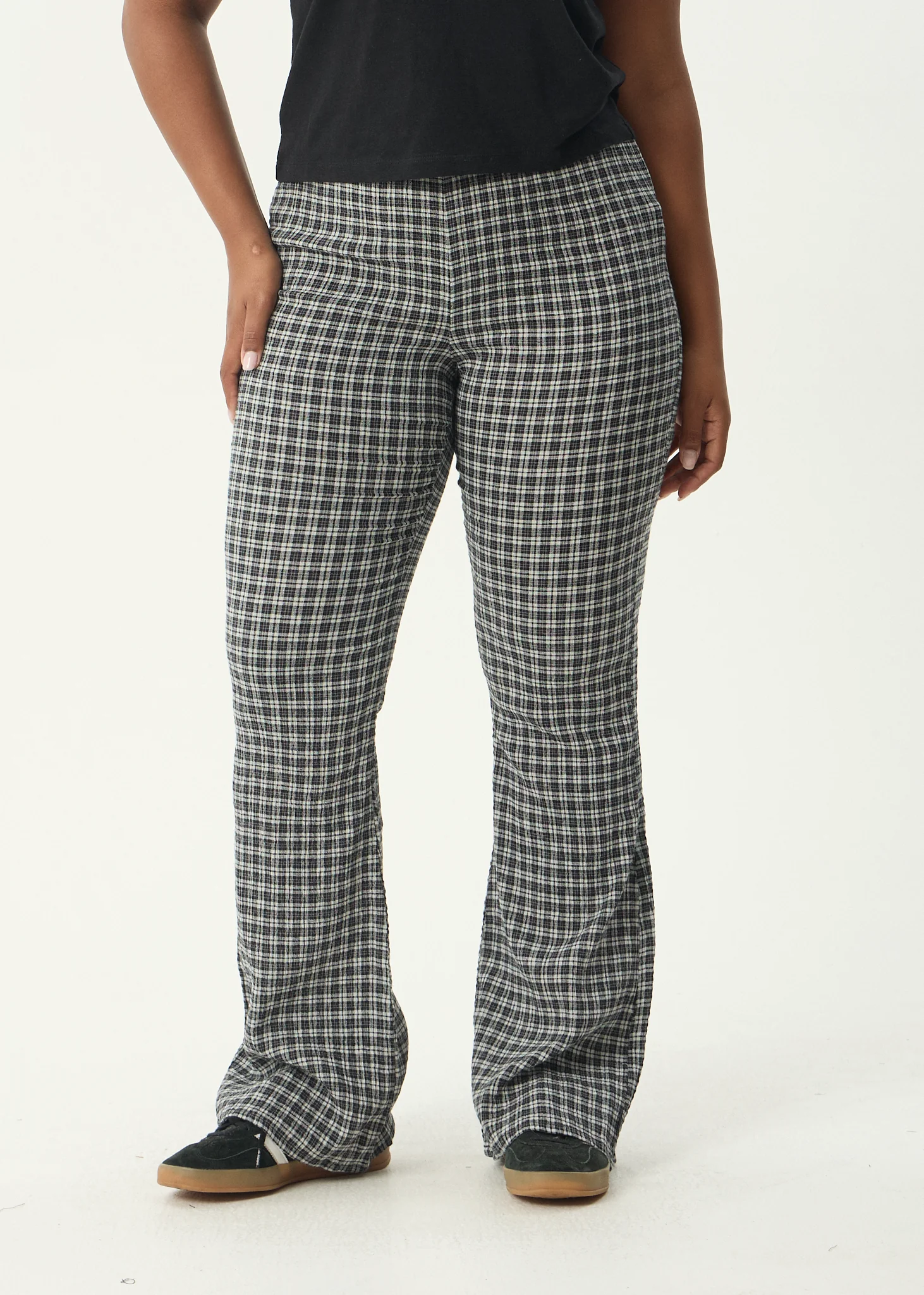 AFENDS Womens Asta - Seersucker Flare Pant - Steel Check - Image 5