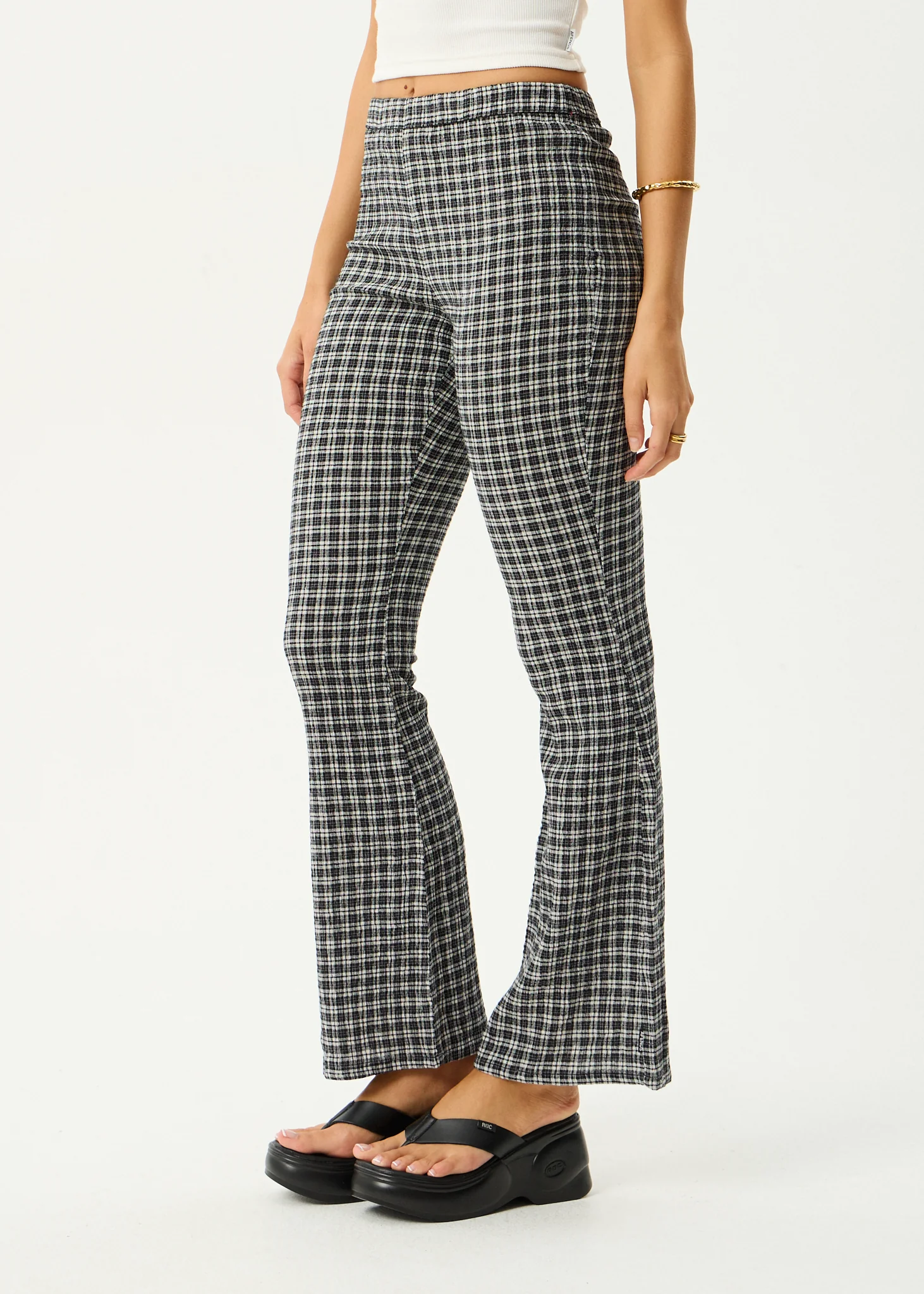 AFENDS Womens Asta - Seersucker Flare Pant - Steel Check - Image 6