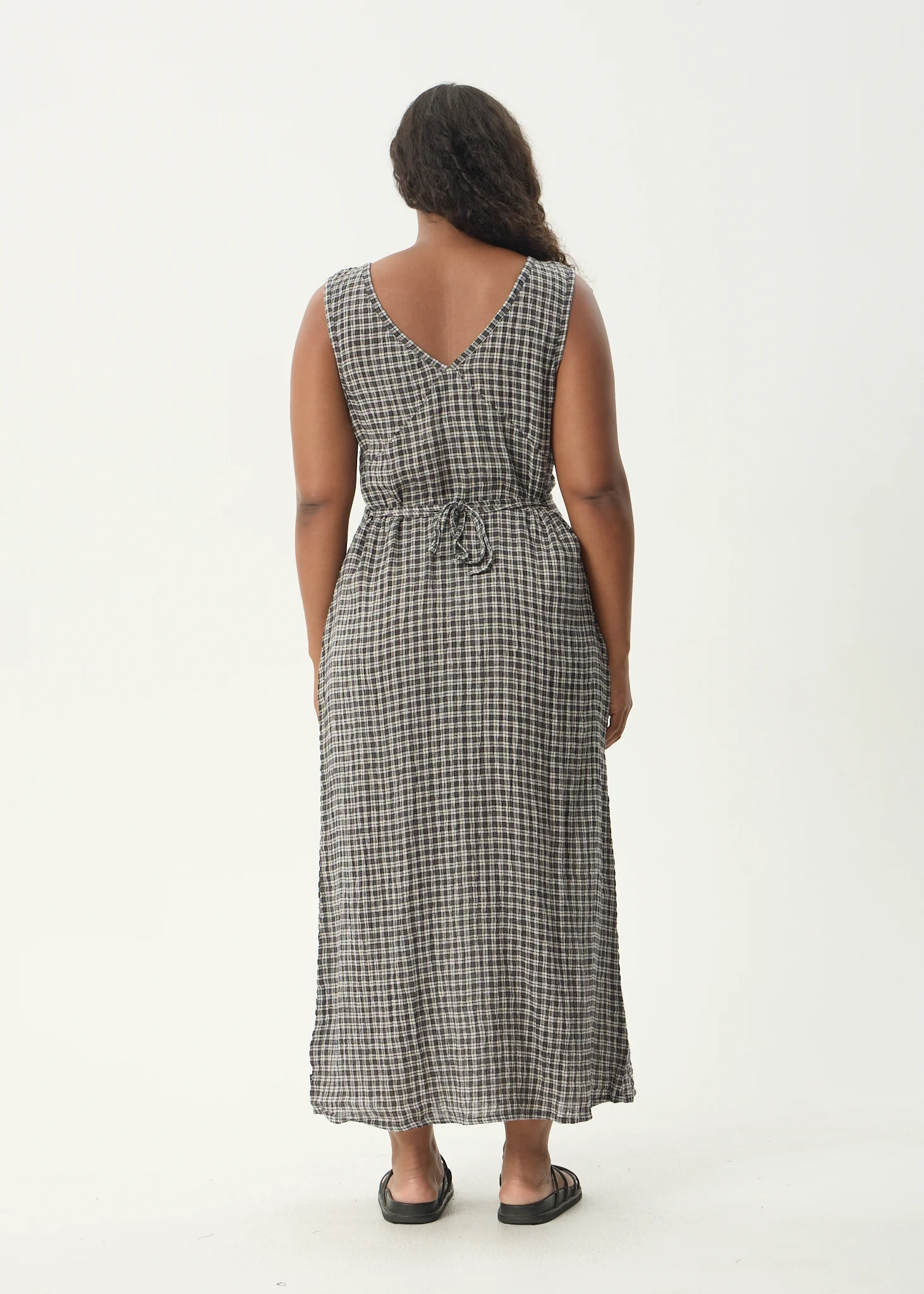 AFENDS Womens Asta - Seersucker Maxi Dress - Steel Check - Image 10
