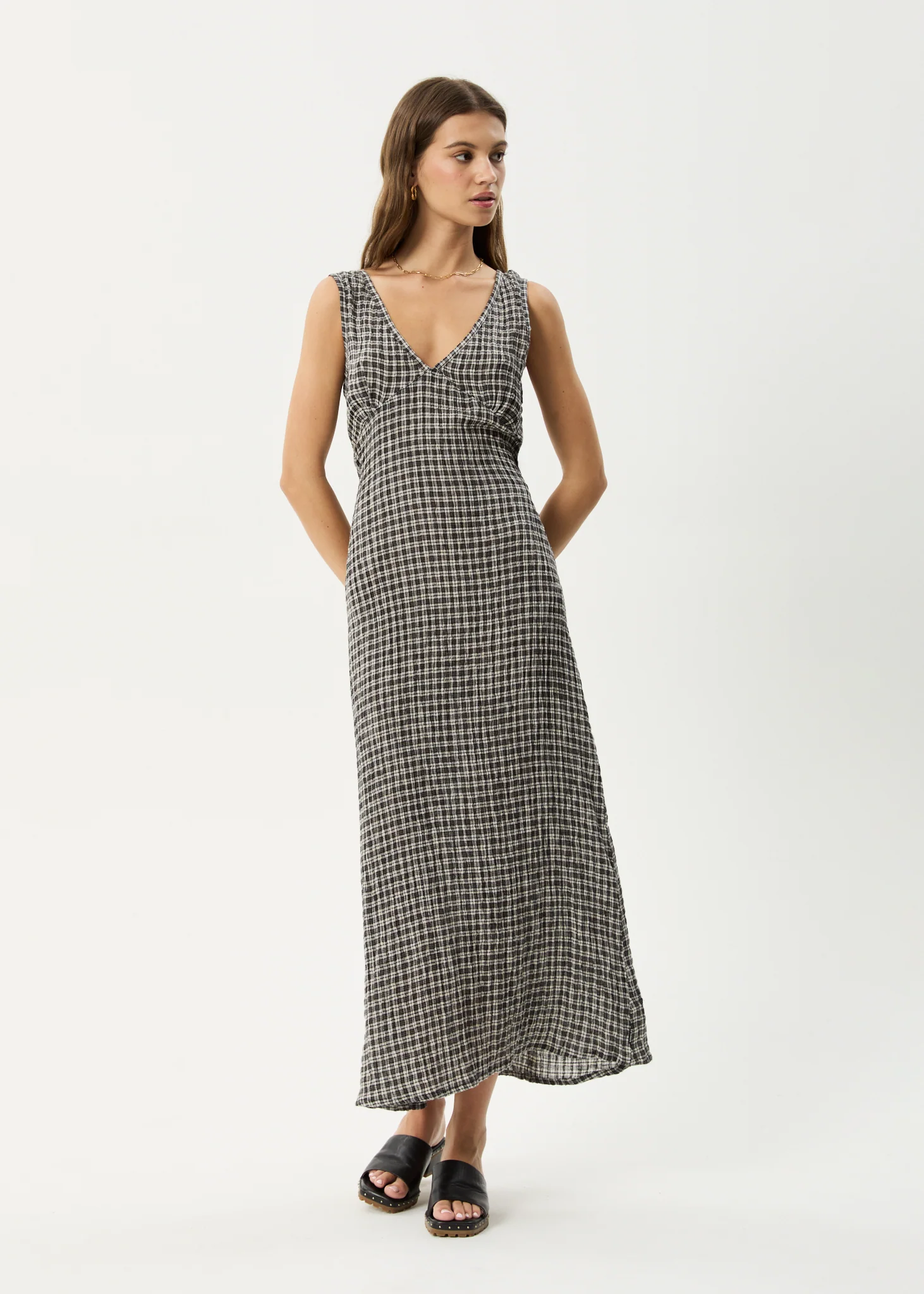 AFENDS Womens Asta - Seersucker Maxi Dress - Steel Check - Image 12