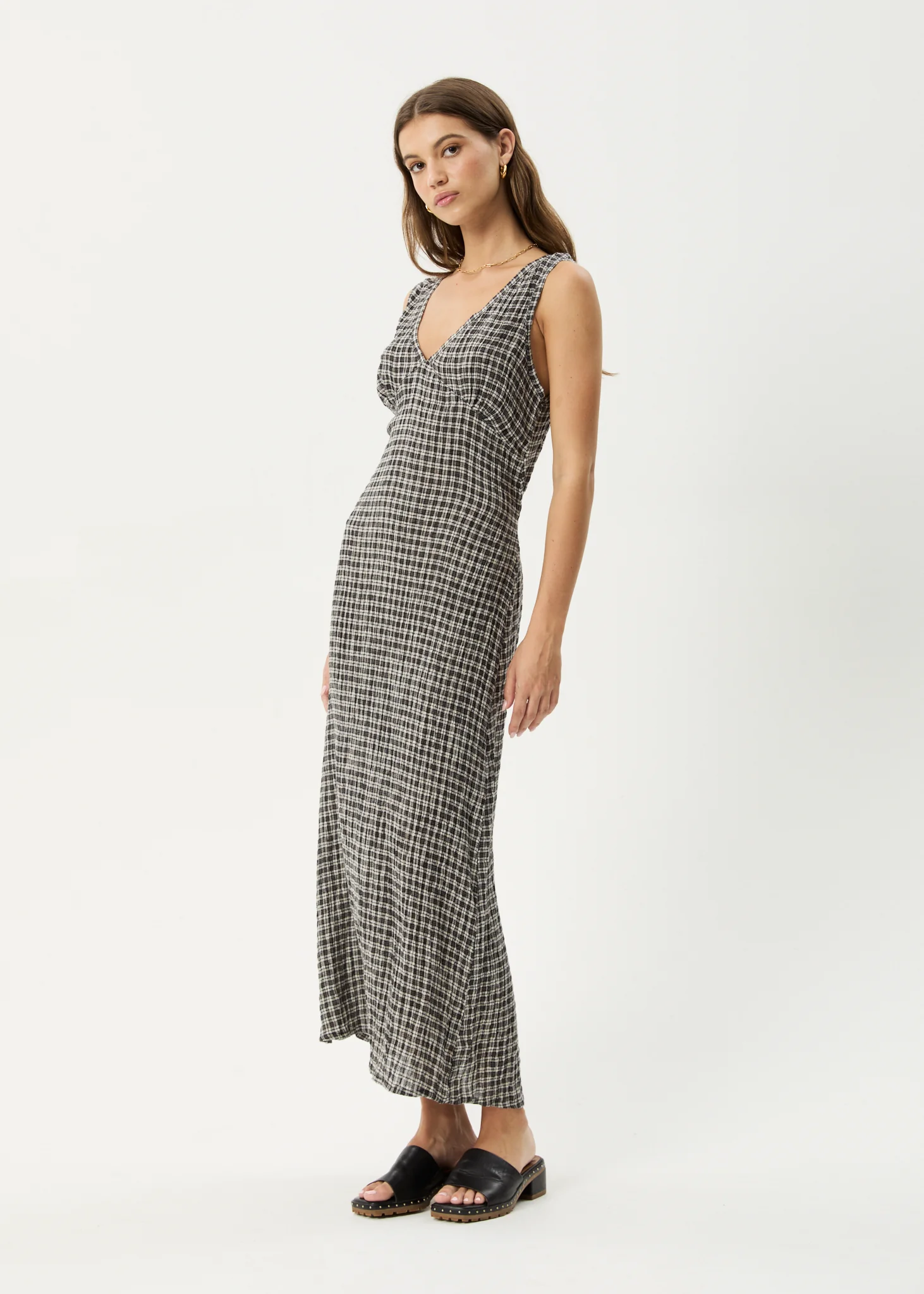 AFENDS Womens Asta - Seersucker Maxi Dress - Steel Check - Image 5