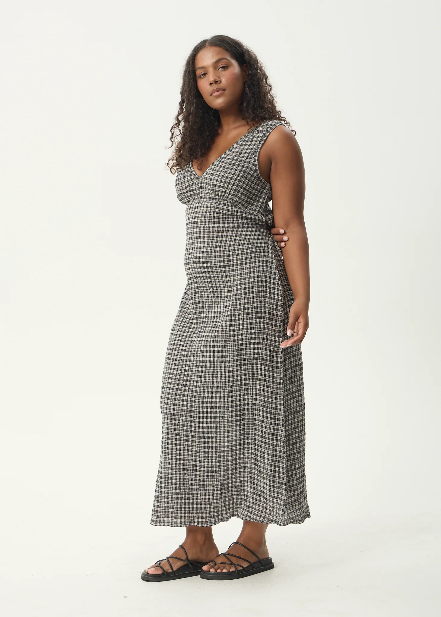 AFENDS Womens Asta - Seersucker Maxi Dress - Steel Check - Image 6