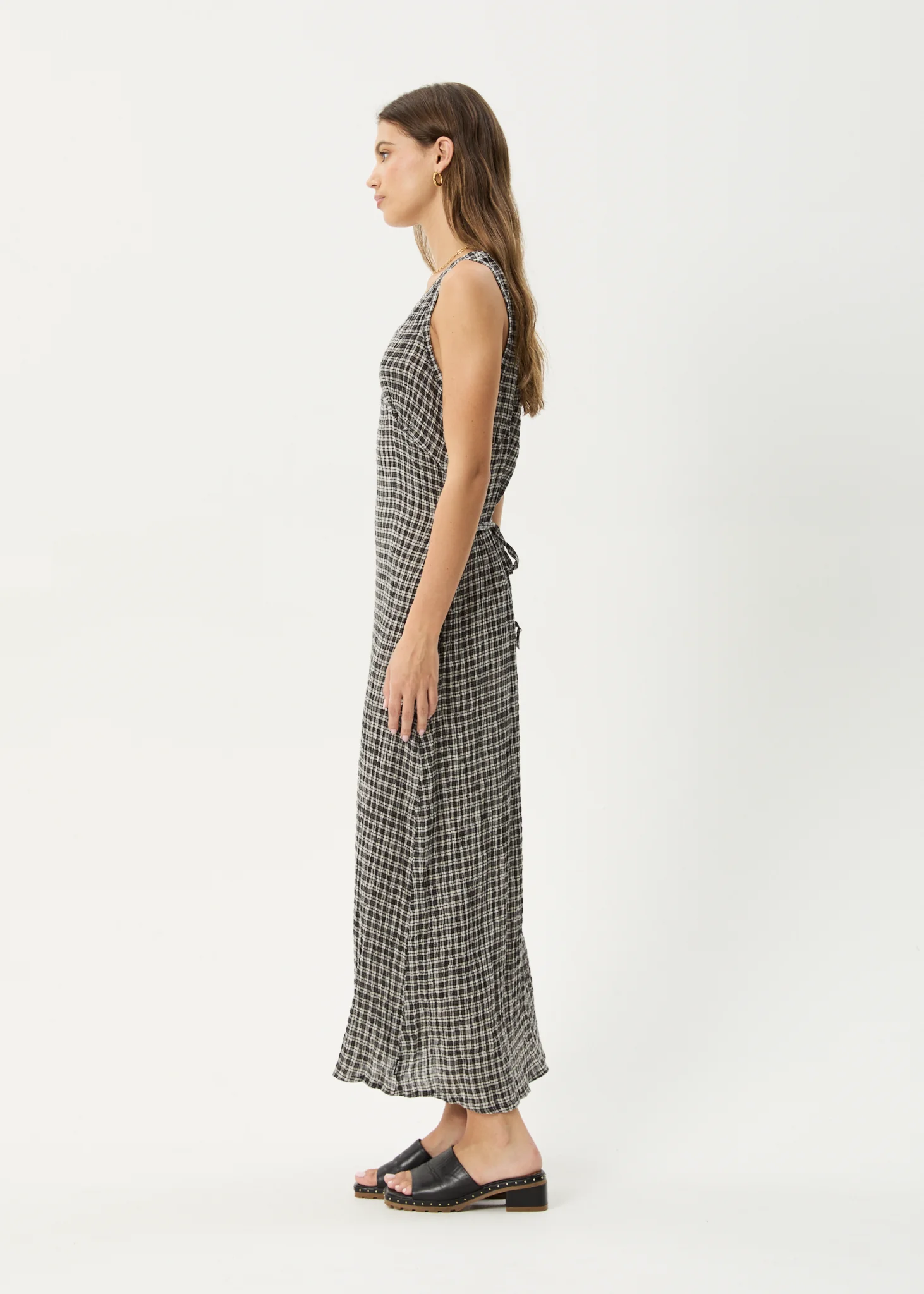AFENDS Womens Asta - Seersucker Maxi Dress - Steel Check - Image 7