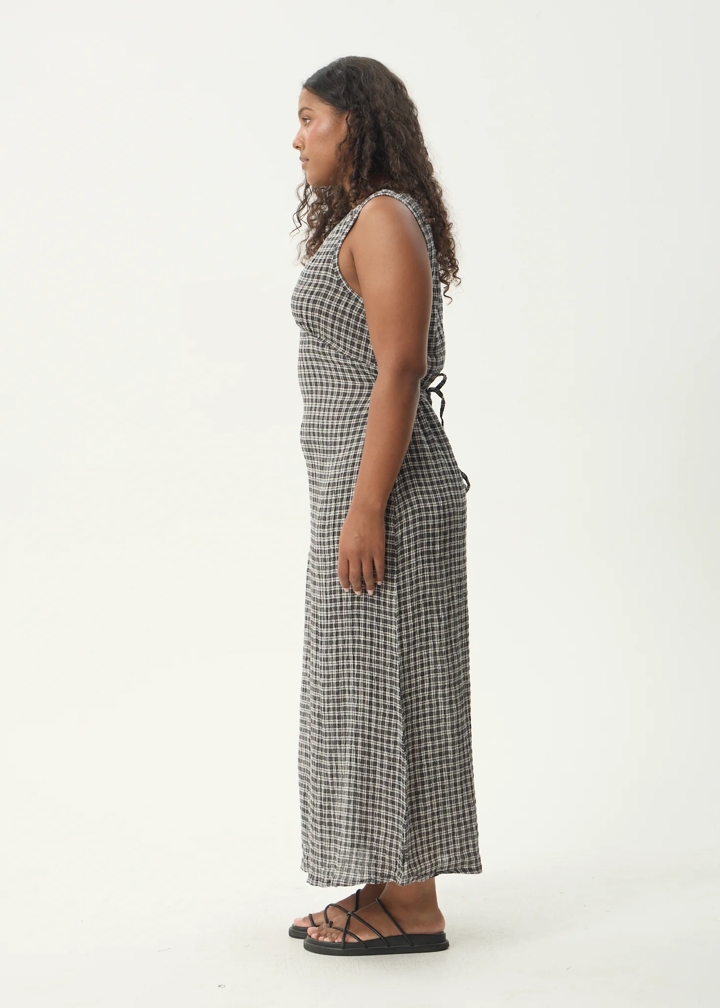 AFENDS Womens Asta - Seersucker Maxi Dress - Steel Check - Image 8