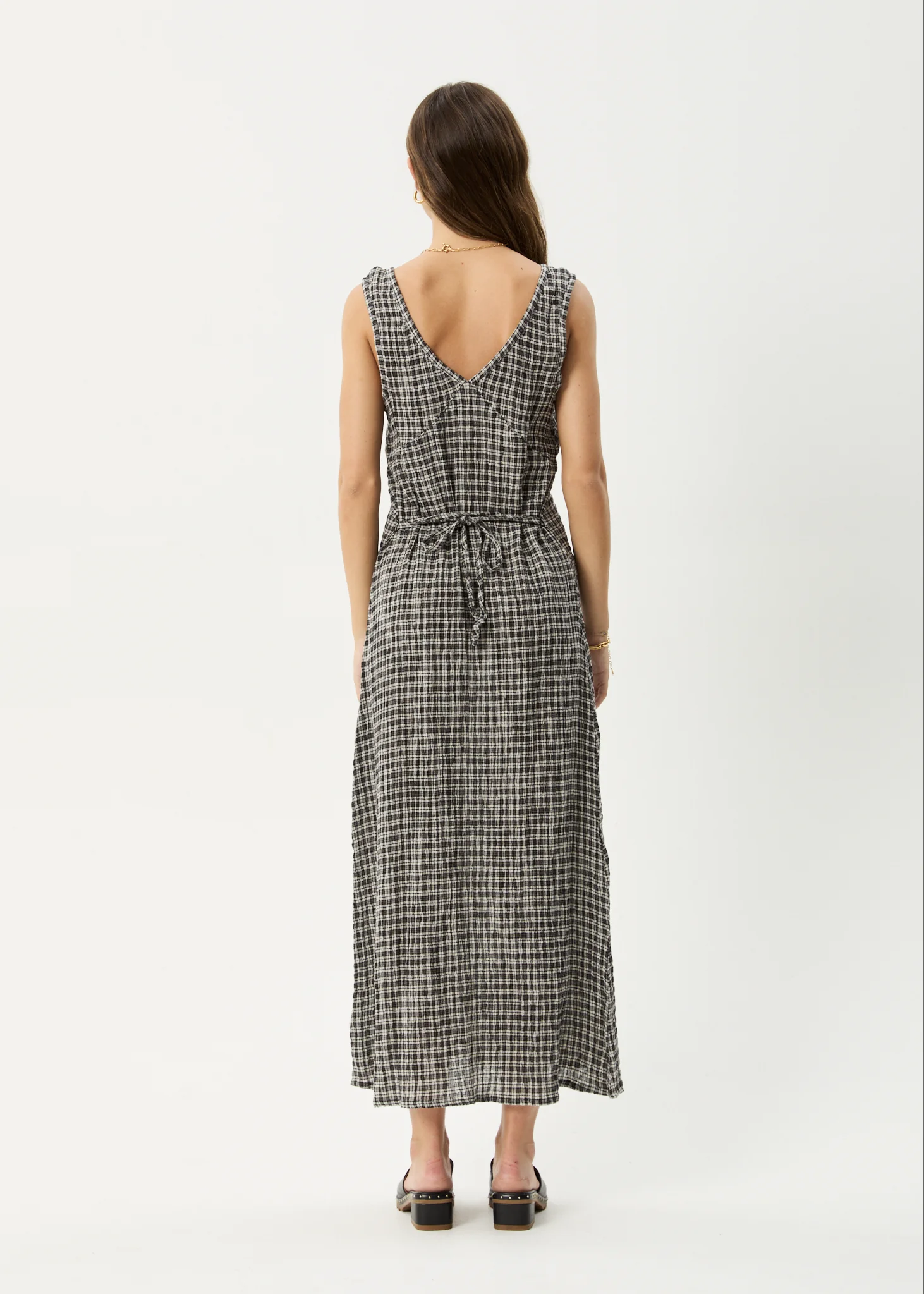 AFENDS Womens Asta - Seersucker Maxi Dress - Steel Check - Image 9