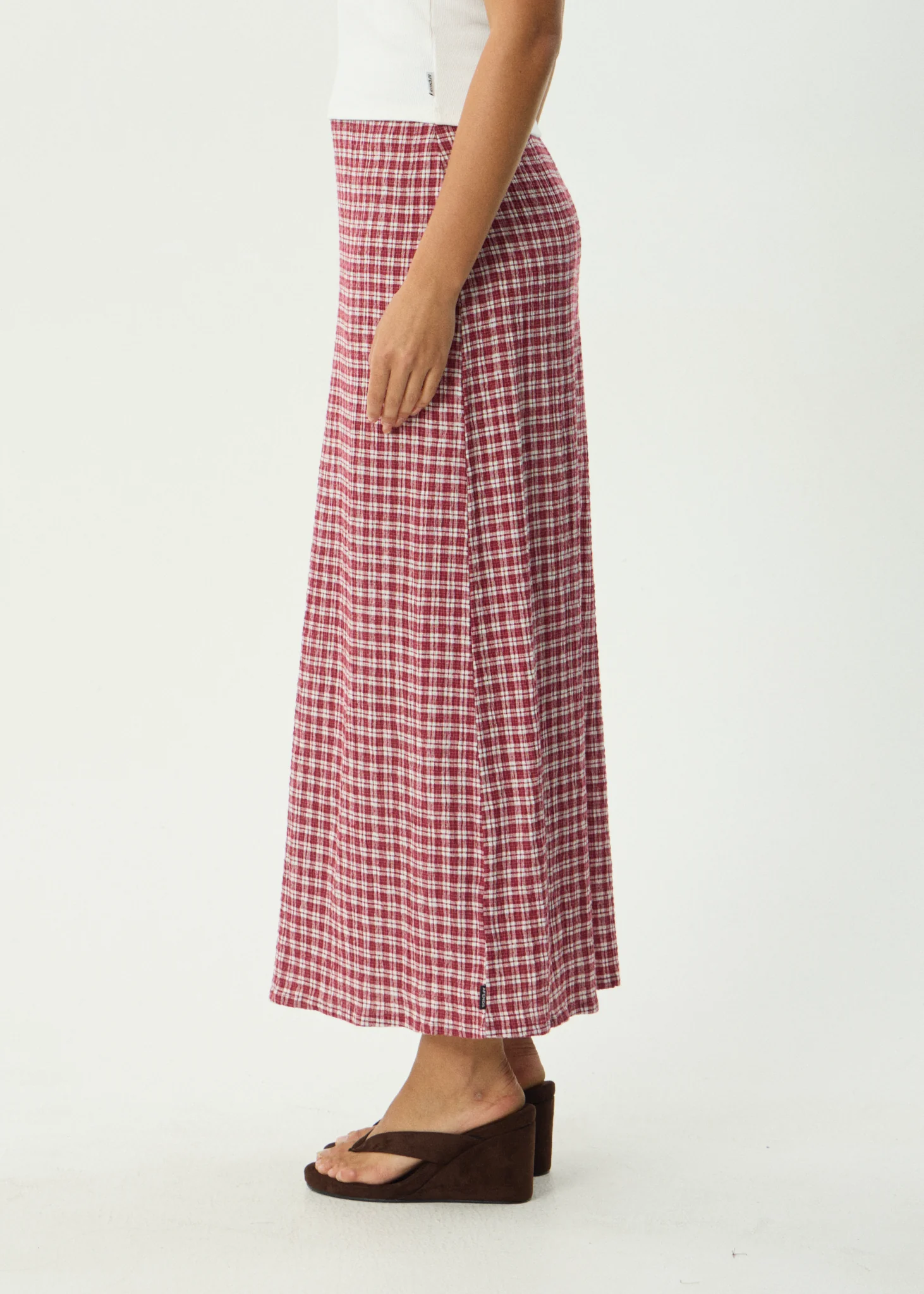 AFENDS Womens Base - Seersucker Maxi Skirt - Burgundy Check - Image 5