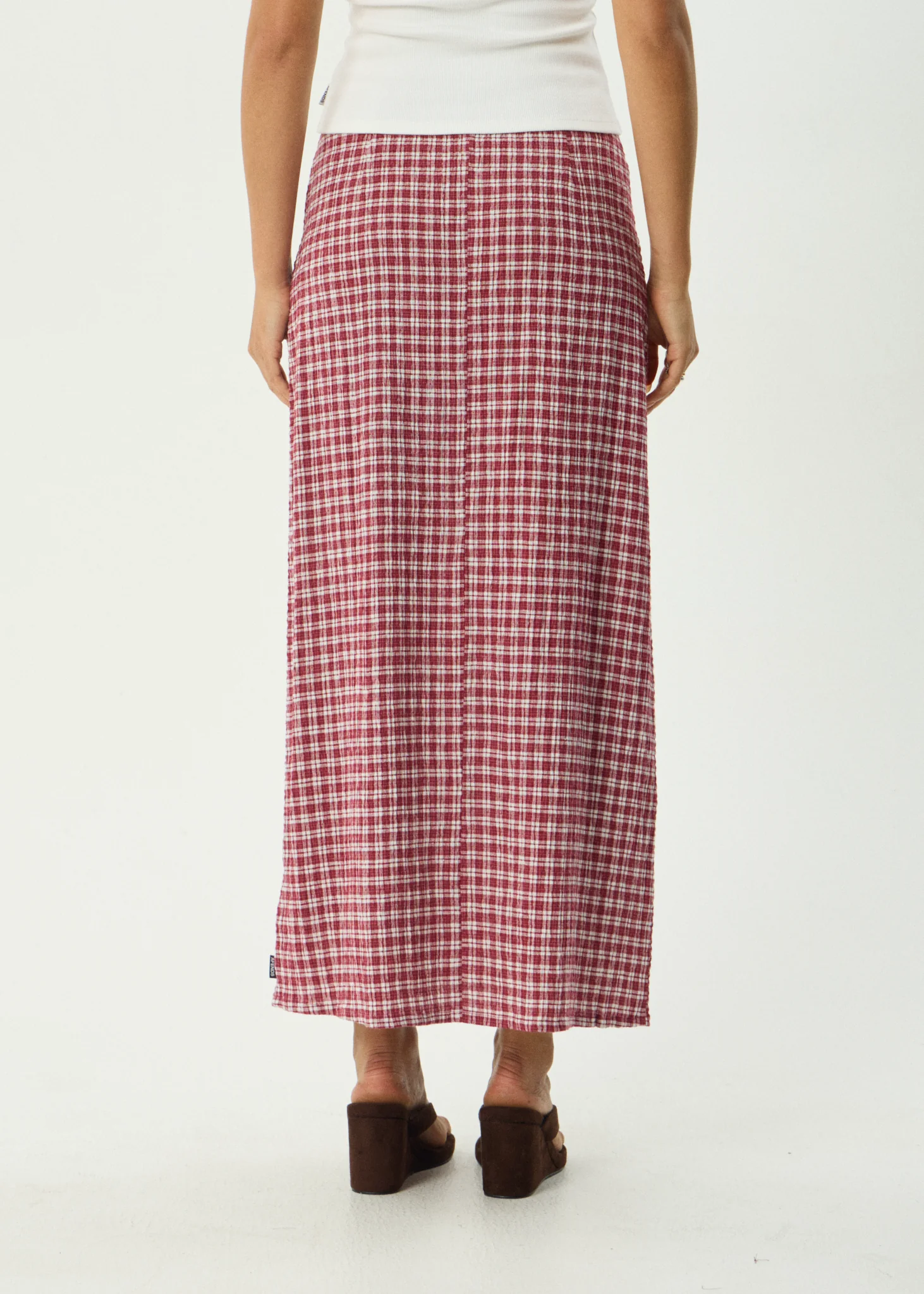 AFENDS Womens Base - Seersucker Maxi Skirt - Burgundy Check - Image 6