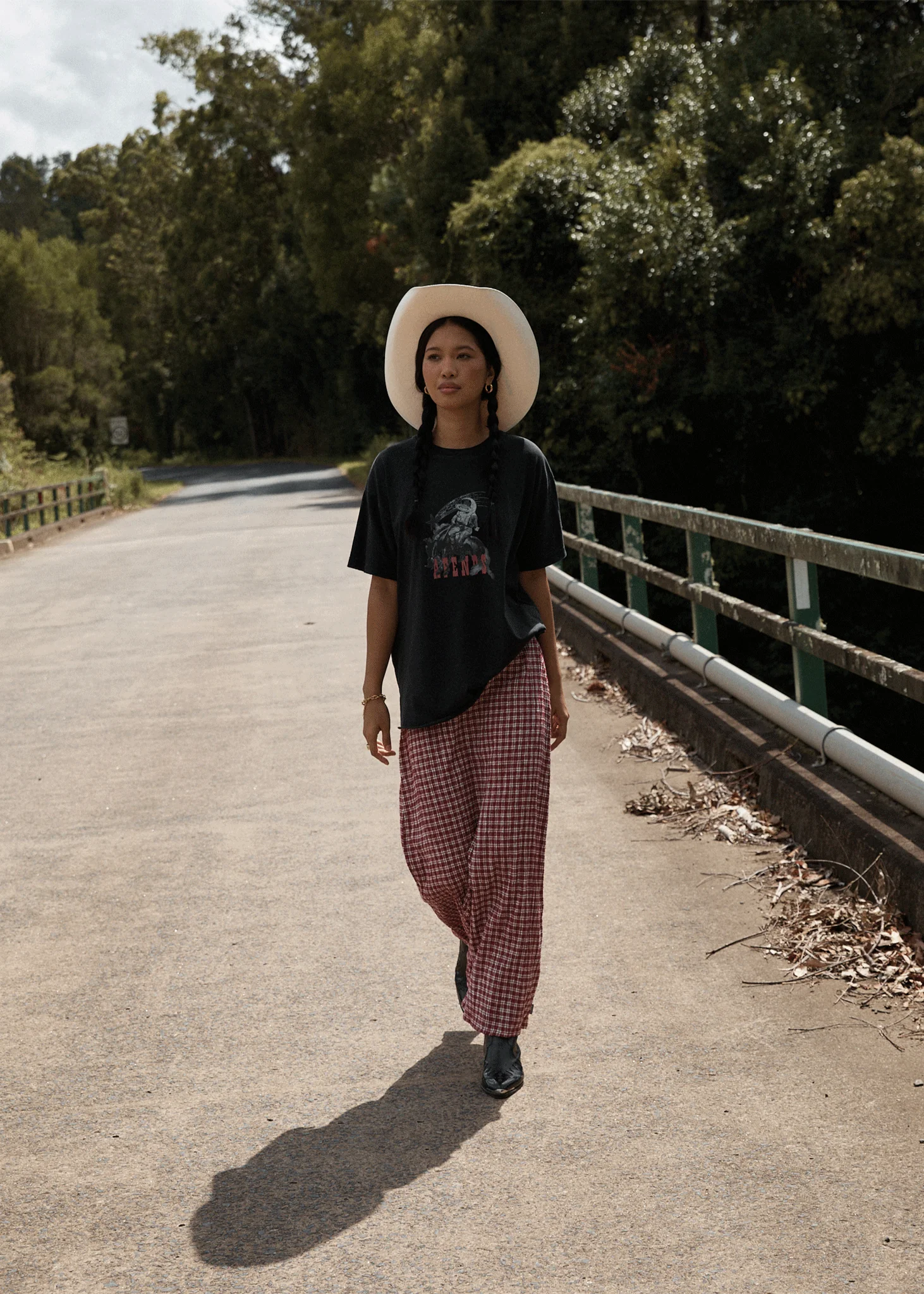 AFENDS Womens Base - Seersucker Maxi Skirt - Burgundy Check - Image 7