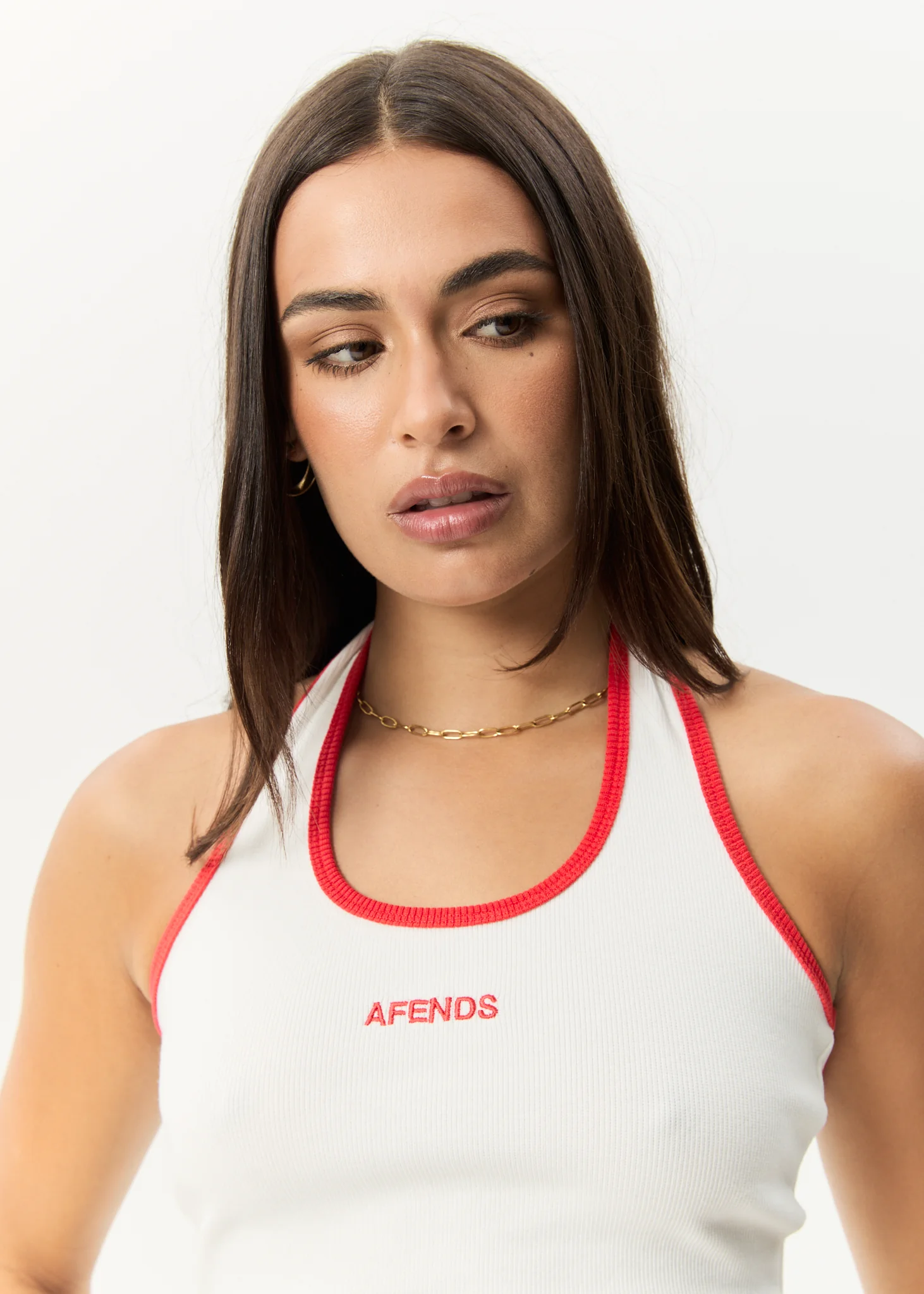 AFENDS Womens Basis - Rib Halter - White / Tomato - Image 7