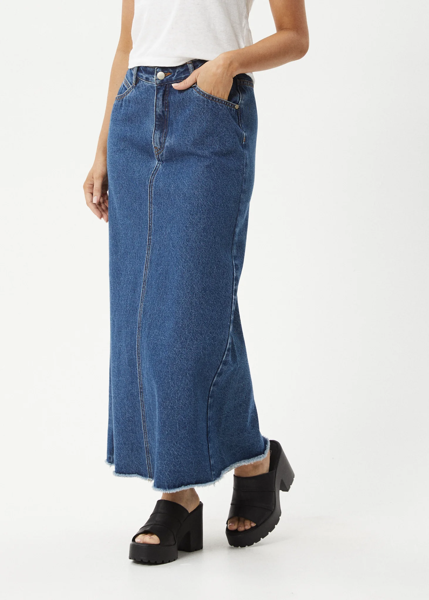 AFENDS Womens Chichi - Denim Midi Skirt - Authentic Blue - Image 4