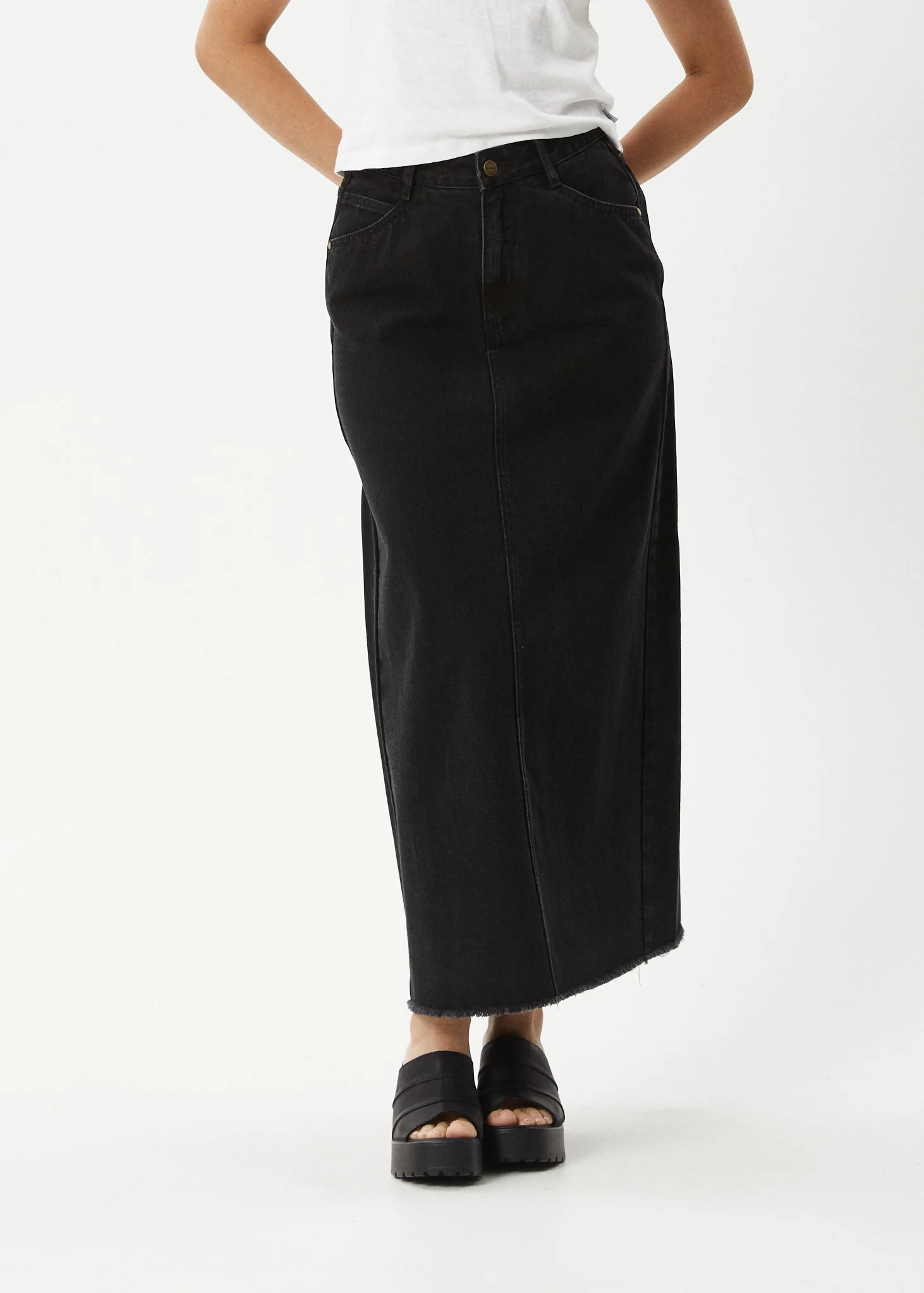 AFENDS Womens Chichi - Denim Midi Skirt - Washed Black - Image 3