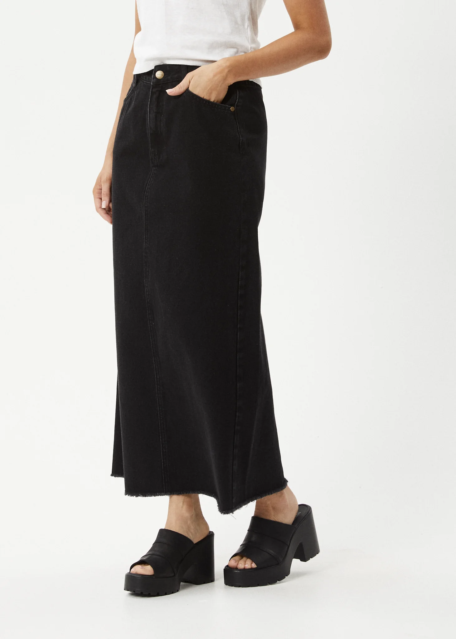 AFENDS Womens Chichi - Denim Midi Skirt - Washed Black - Image 4