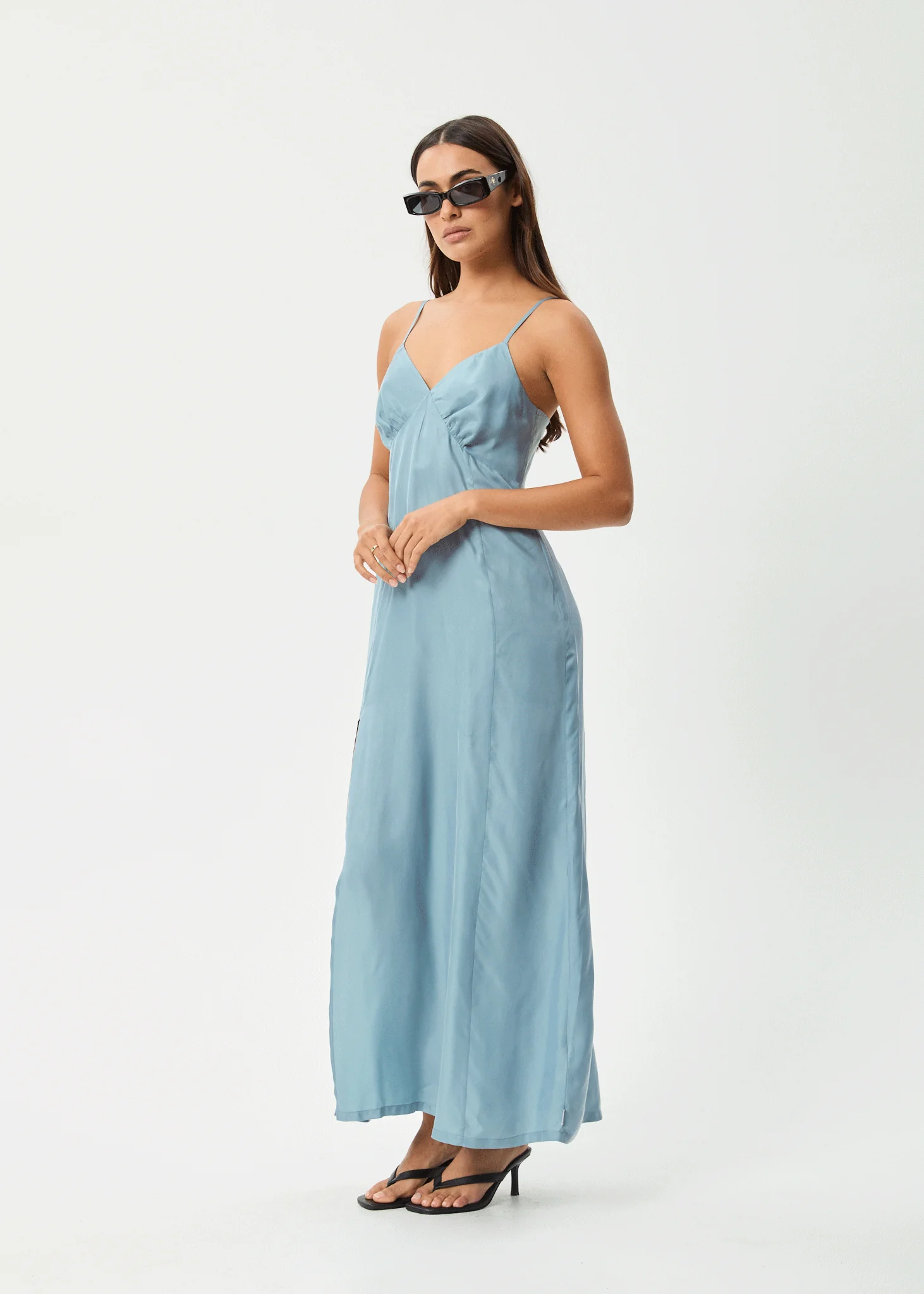 AFENDS Womens Delia - Cupro Maxi Dress - Ether Blue - Image 3